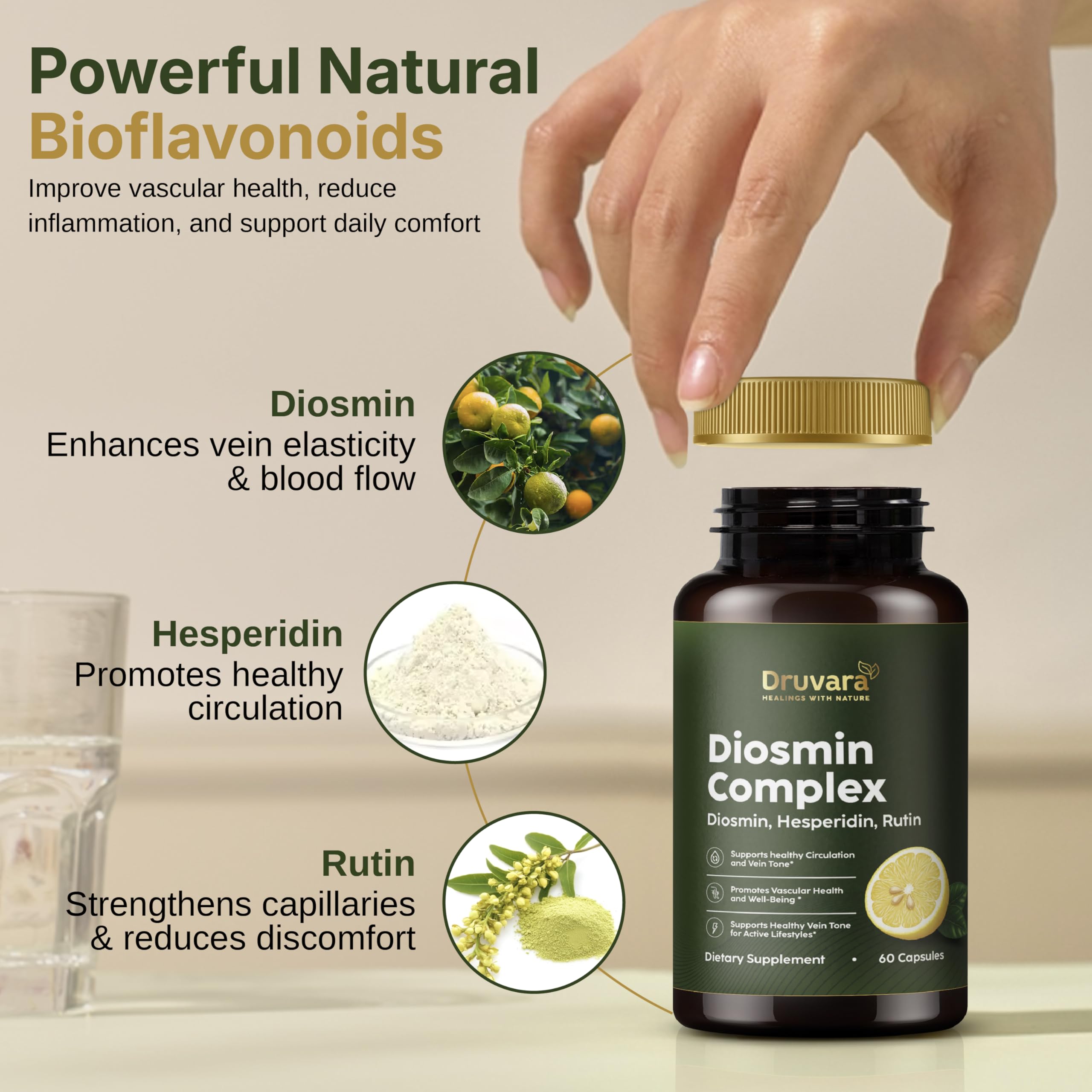 Druvara Diosmin Hesperidin with Rutin & B Vitamins | Vein Support Supplement for Leg Comfort, Healthy Circulation, Vein Strength & Improved Mobility - 60 Capsules Druvara Au supplements