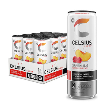 CELSIUS Sparkling Raspberry Peach, Functional Essential Energy Drink 12 Fl Oz (Pack of 12) CELSIUS Au supplements