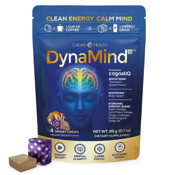 DynaMind iQ Brain Supplement for Memory and Focus for Adults - Nootropic Chews | Coffee Fruit & Mushroom Supplement Blend, Memory Focus Supplement, Caffeine Focus Pills Alternative, 4 Count CHEWSHEALTH Au supplements