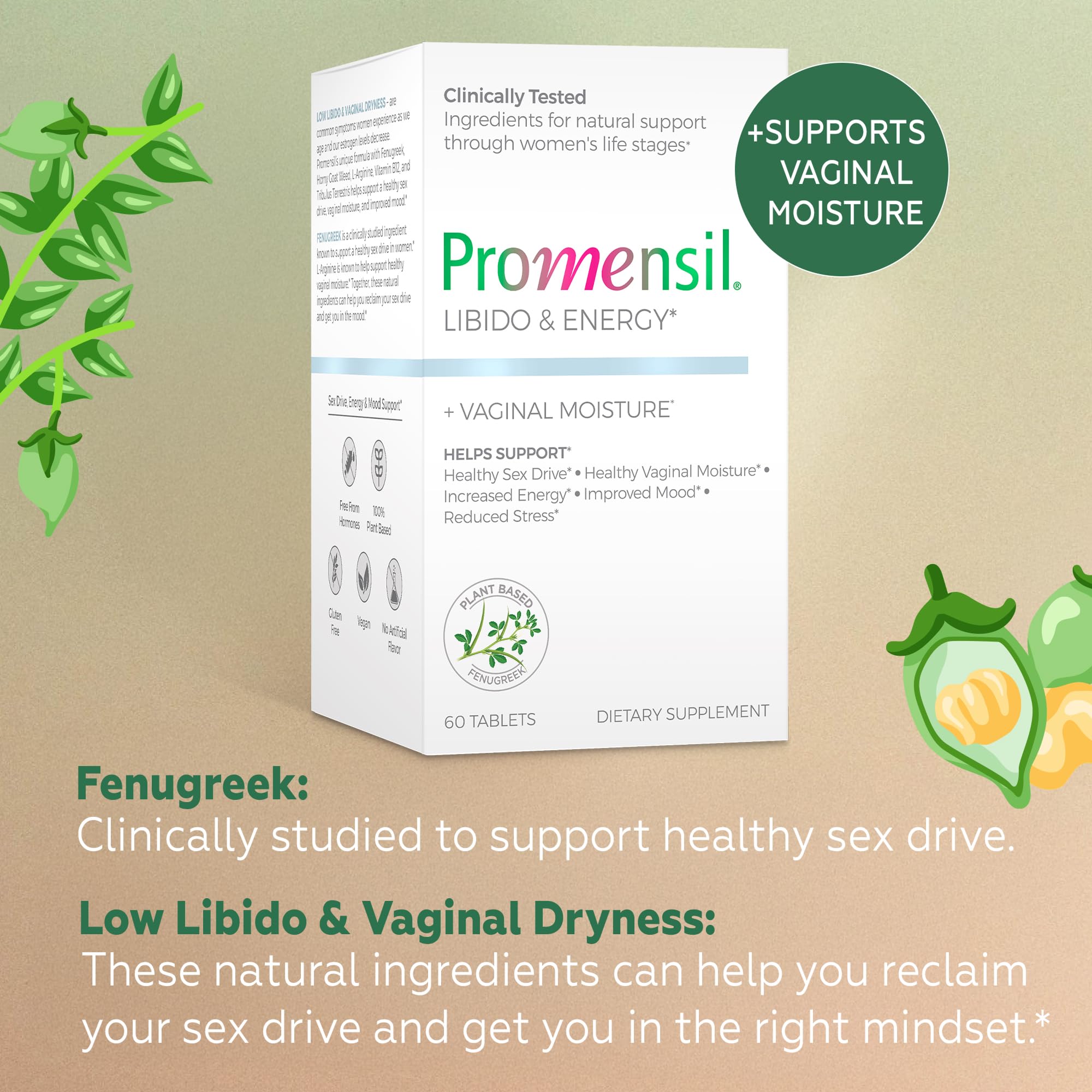 Promensil Libido & Energy - Libido Booster for Women, Sexual Health Support for Women with Low Estrogen, Fenugreek, Horny Goat Weed & Vitamins for Menopause, Clinically Proven - 30 Day Supply Promensil Au supplements