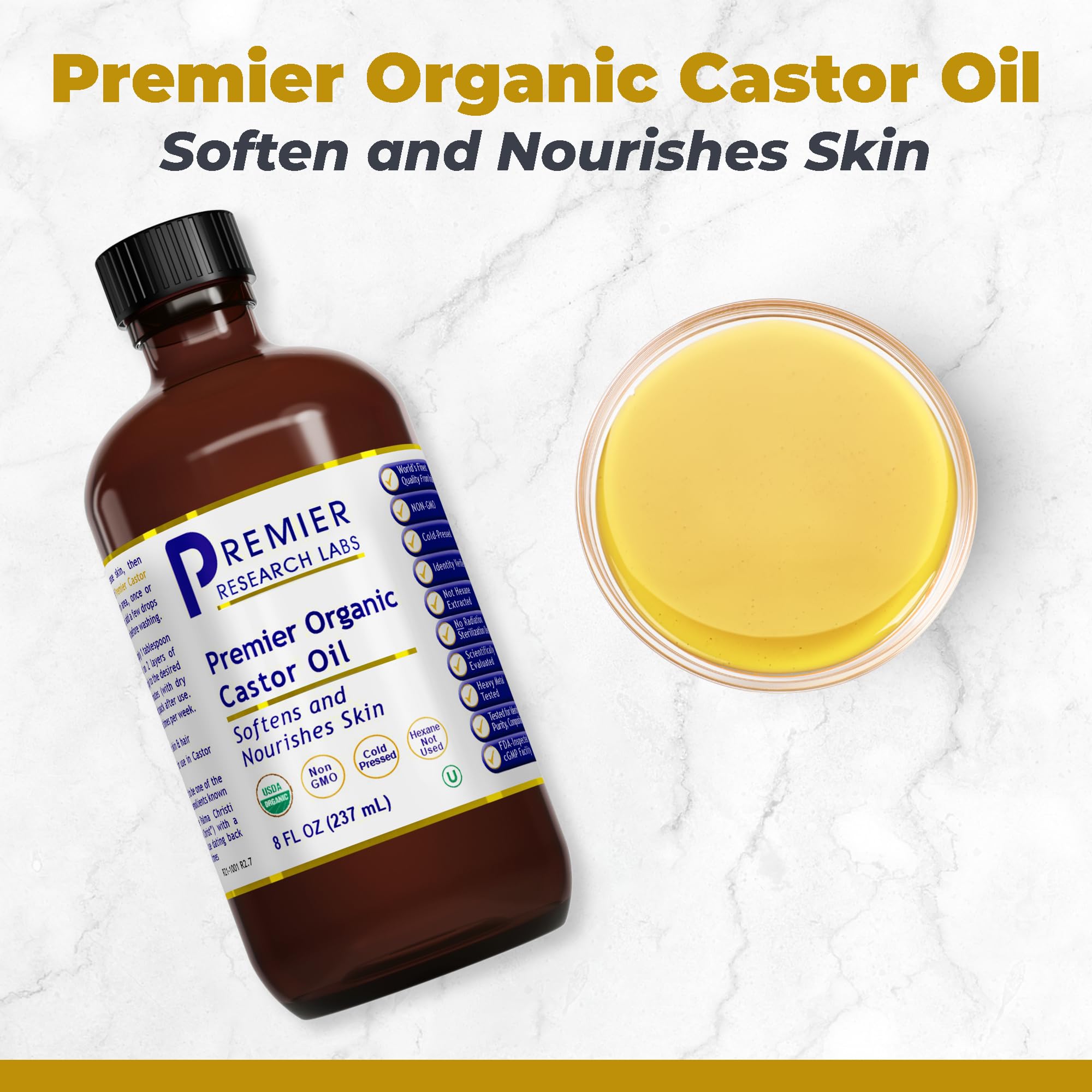 Premier Research Labs Organic Castor Oil for Face - Cold Pressed 100% Pure Castor Oil for Hair Growth, Skin & Body, Hexane Free - 8 Oz Bottle Premier Research Labs Au supplements