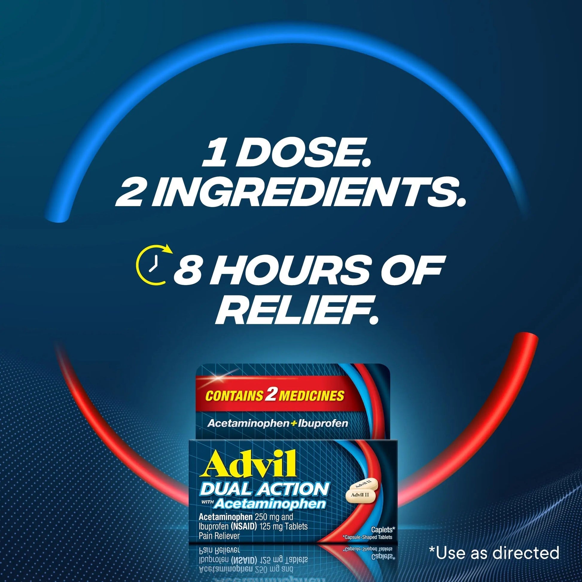 Advil Dual Action Coated Caplets, 125 Mg Ibuprofen and 250 Mg Acetaminophen per Dose (2 Dose Equivalent) for 8 Hour Pain Relief - 216 Count Advil Au supplements