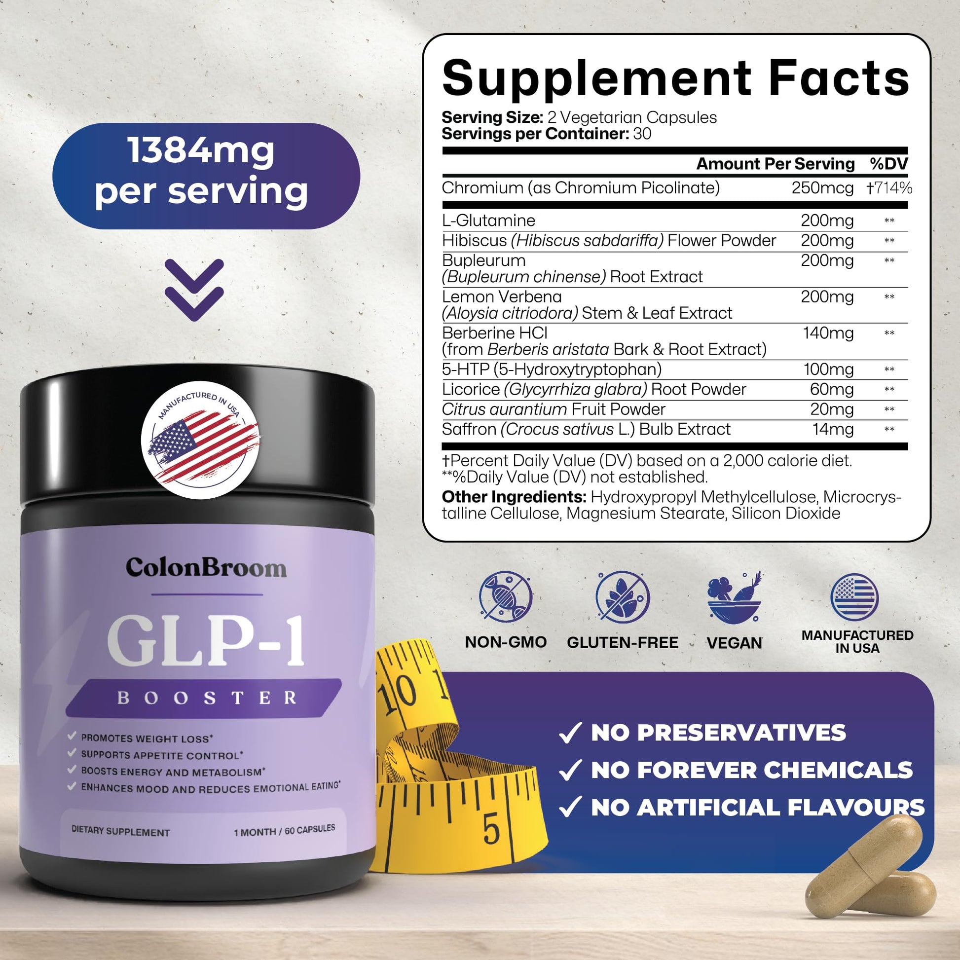 ColonBroom GLP-1 Weight Management Supplement for Women & Men - GLP1 Supports Gut Health, Metabolic Wellness & Appetite Regulation - Vegan, Gluten-Free Diet Capsules | 60 Count ColonBroom Au supplements