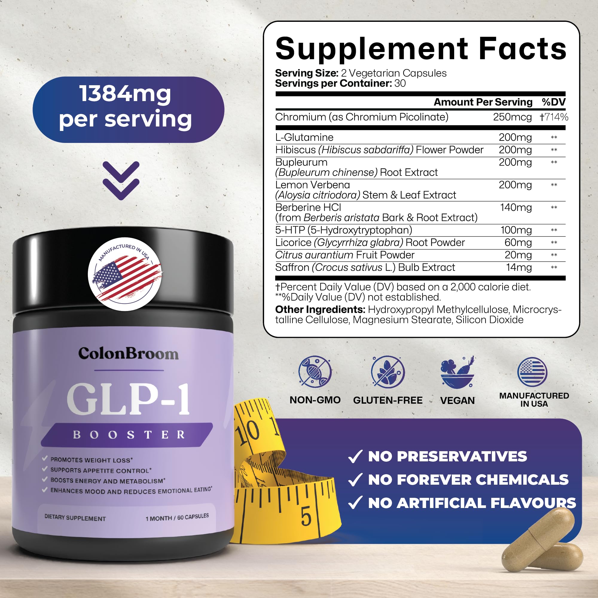 ColonBroom GLP-1 Weight Management Supplement for Women & Men - GLP1 Supports Gut Health, Metabolic Wellness & Appetite Regulation - Vegan, Gluten-Free Diet Capsules | 60 Count ColonBroom Au supplements
