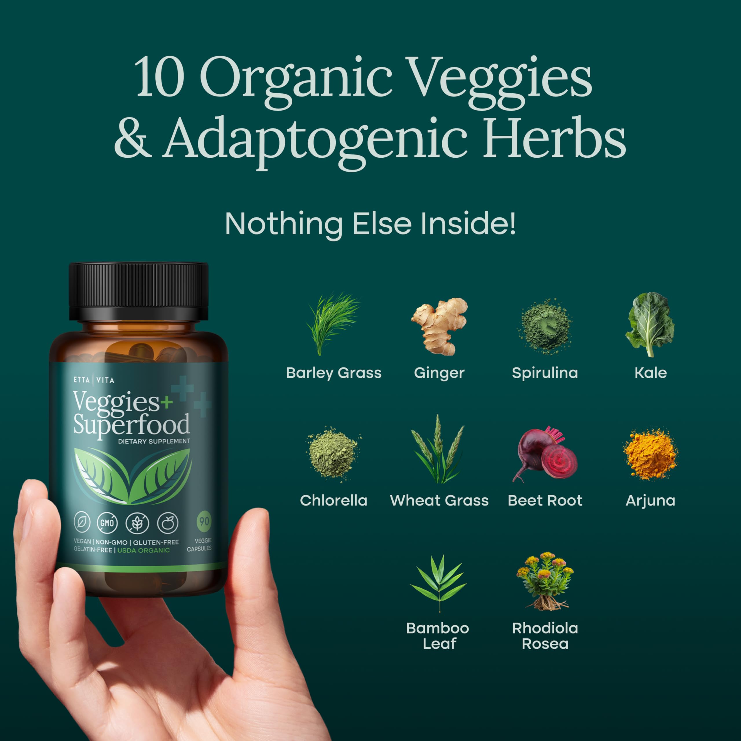 100% Organic Fruits and Veggies Supplement (USDA Organic - Made in USA) 180 Potent Fruits and Vegetable Capsules for Energy Boost & Daily Fruit and Vegetable Vitamins - Vegan, Non-GMO, Gluten-Free Etta Vita Au supplements