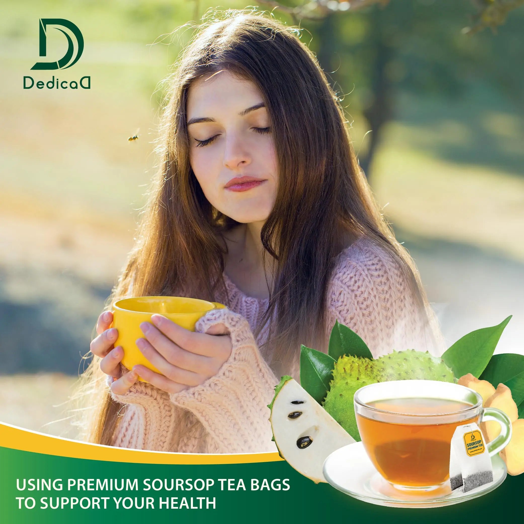 DEDICAD Soursop Leaves Tea Bags with Ginger, 30 Tea bags, 2gr/bag - Non-GMO/Caffeine free - Support Digestion, Well Skin, Immune System DEDICAD Au supplements