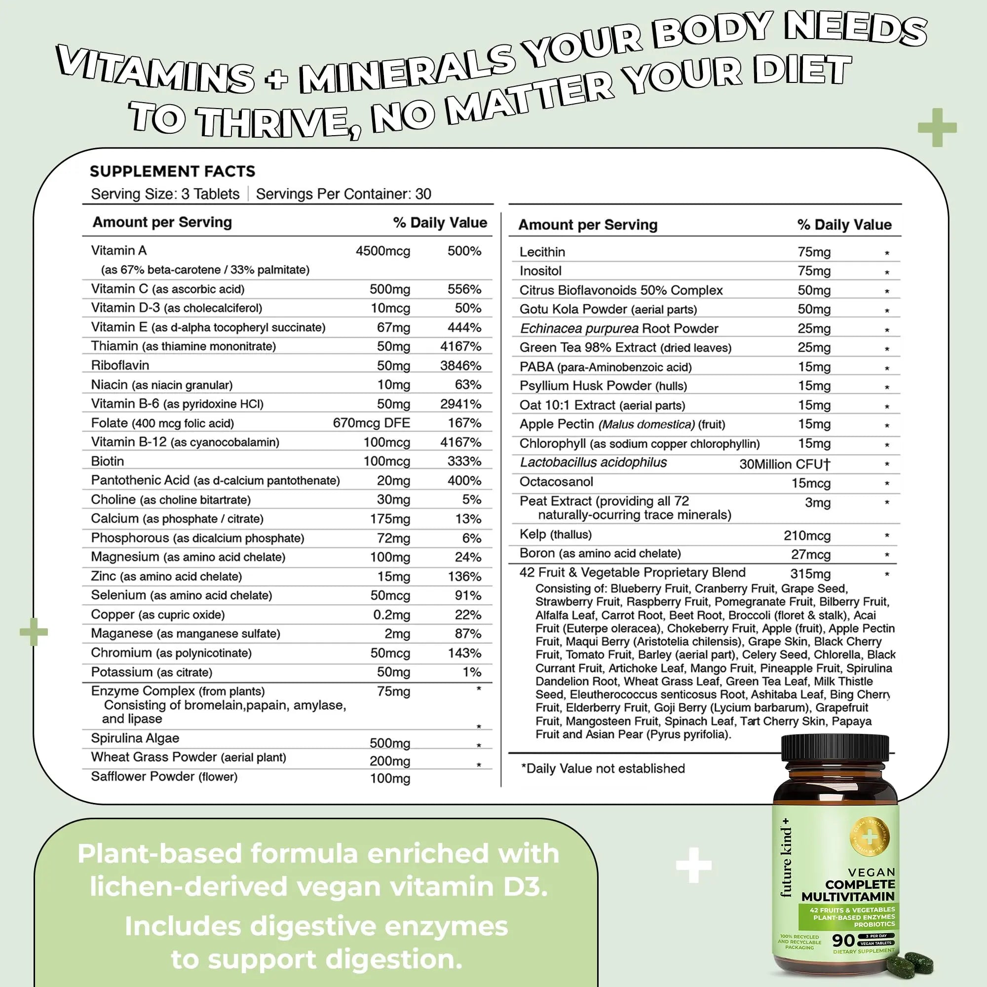 Future Kind Vegan Multivitamins Complete - 42-in-1 Vegan Multivitamins for Women & Men with Enzymes, B12, Zinc, & Probiotics for Digestion Future Kind Au supplements
