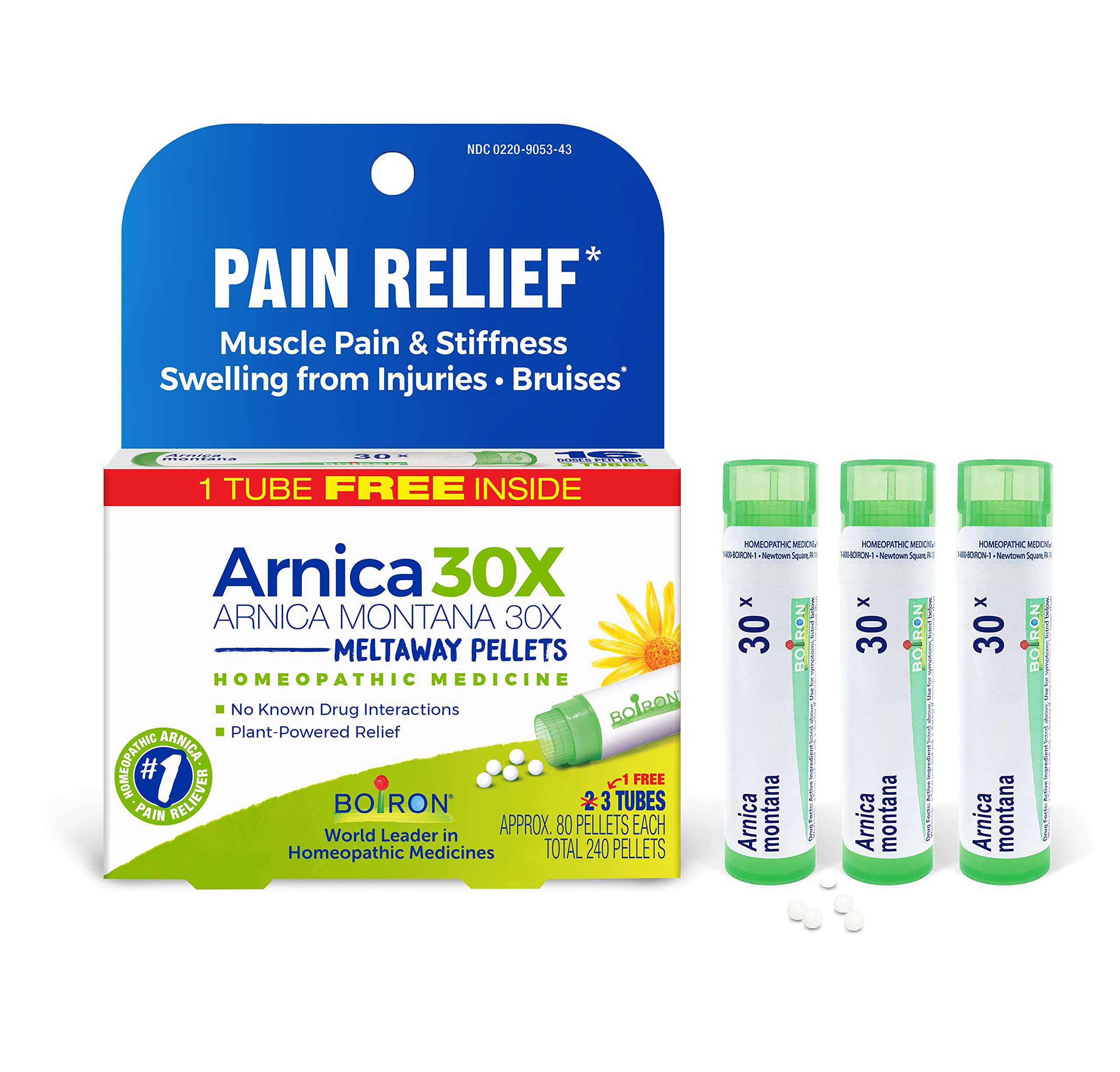 Boiron Arnica Montana 30X Homeopathic Medicine for Relief from Muscle Pain, Muscle Stiffness, Swelling from Injury, and Discoloration from Bruises - 3 Count (240 Pellets) Boiron Au supplements