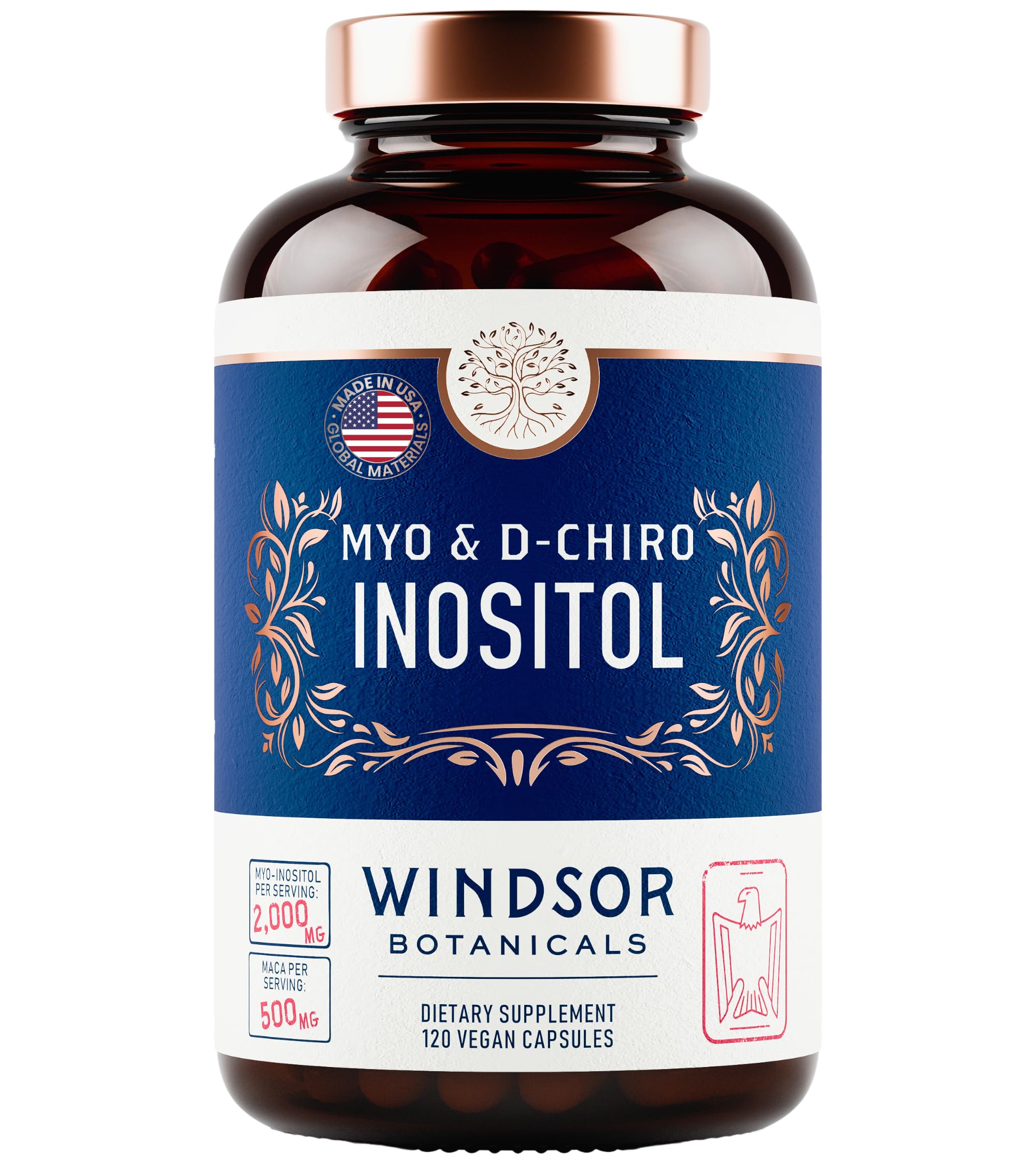 Myo-Inositol & D-Chiro Inositol 40:1 Ratio 2,000 mg - PCOS Supplements with Maca Root & Ashwagandha - Ovarian Health Support Vitamins - Hormone & Fertility Supplements for Women - 120 Vegan Caps WINDSOR BOTANICALS Au supplements