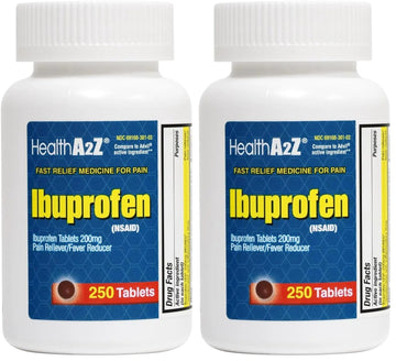 HealthA2Z® Ibuprofen 200mg | Pain Relief | Body Aches | Headache | Arthritis | Cramps | Back Pain | Fever Reducer… (250 Count) (Pack of 2) HealthA2Z Au supplements