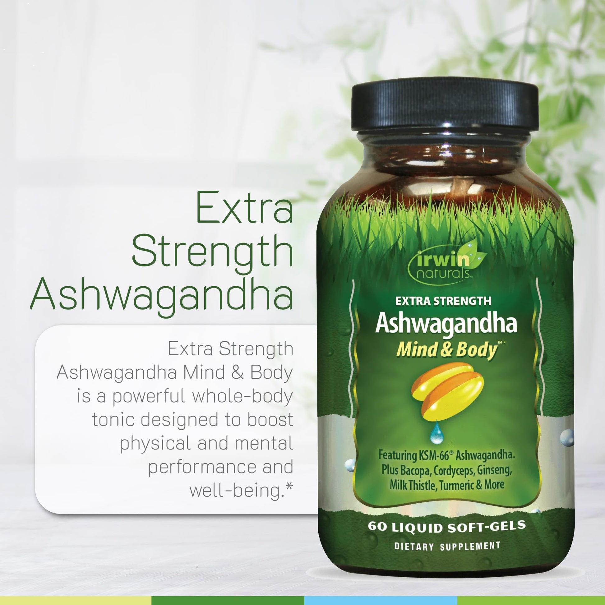Irwin Naturals Extra Strength Ashwagandha - 60 Liquid Softgels - Helps Boost Physical & Mental Performance - with Turmeric & Milk Thistle Irwin Naturals Au supplements