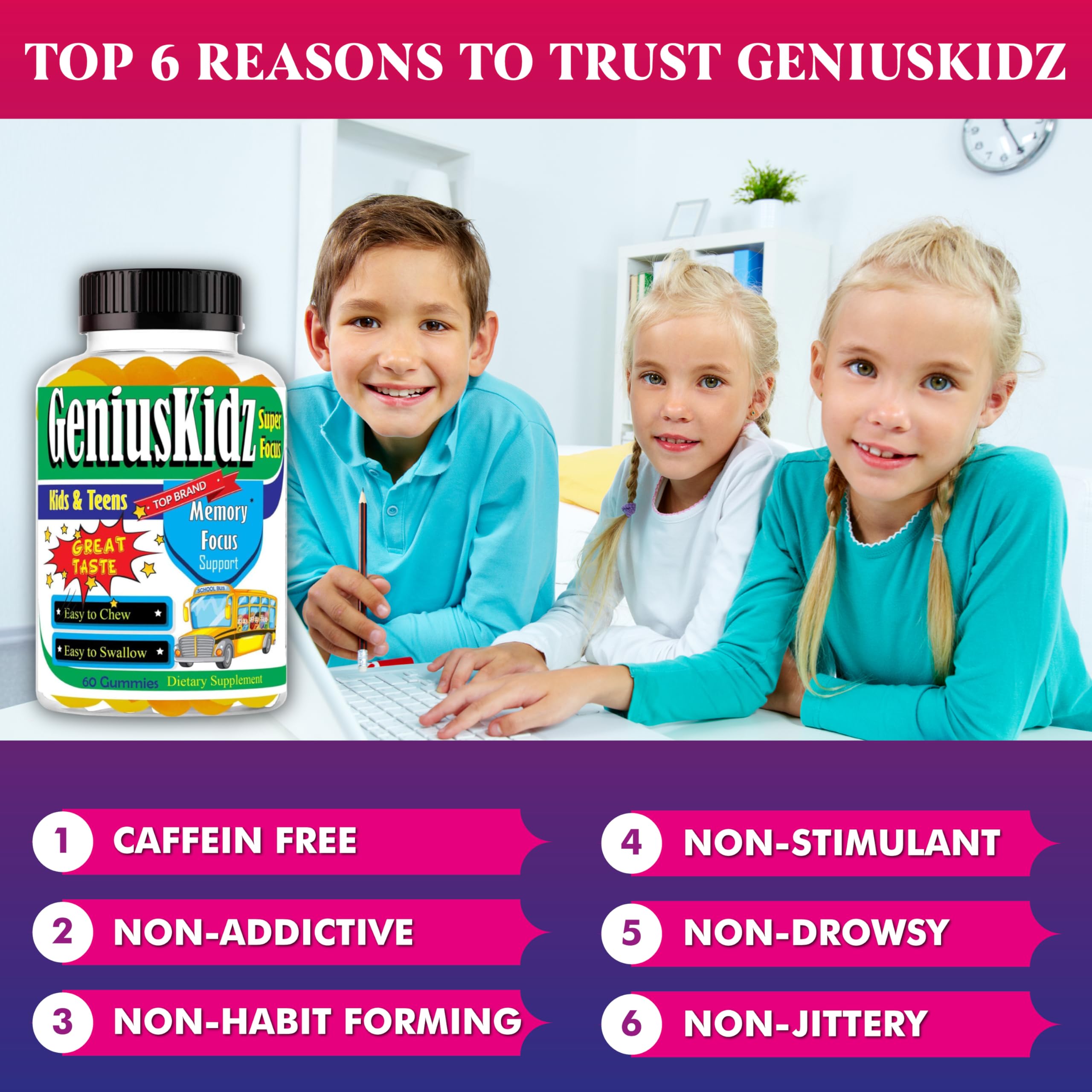 Celebrity Lifestyle Product Brain Support Focus Supplement for Kid and Teens Omega 3 Gummy Vitamin Memory and Attention, Brain Booster, Kid Focus Attention Supplement(1 Bottle) DHA 60ct Celebrity LifeStyle Product Au supplements
