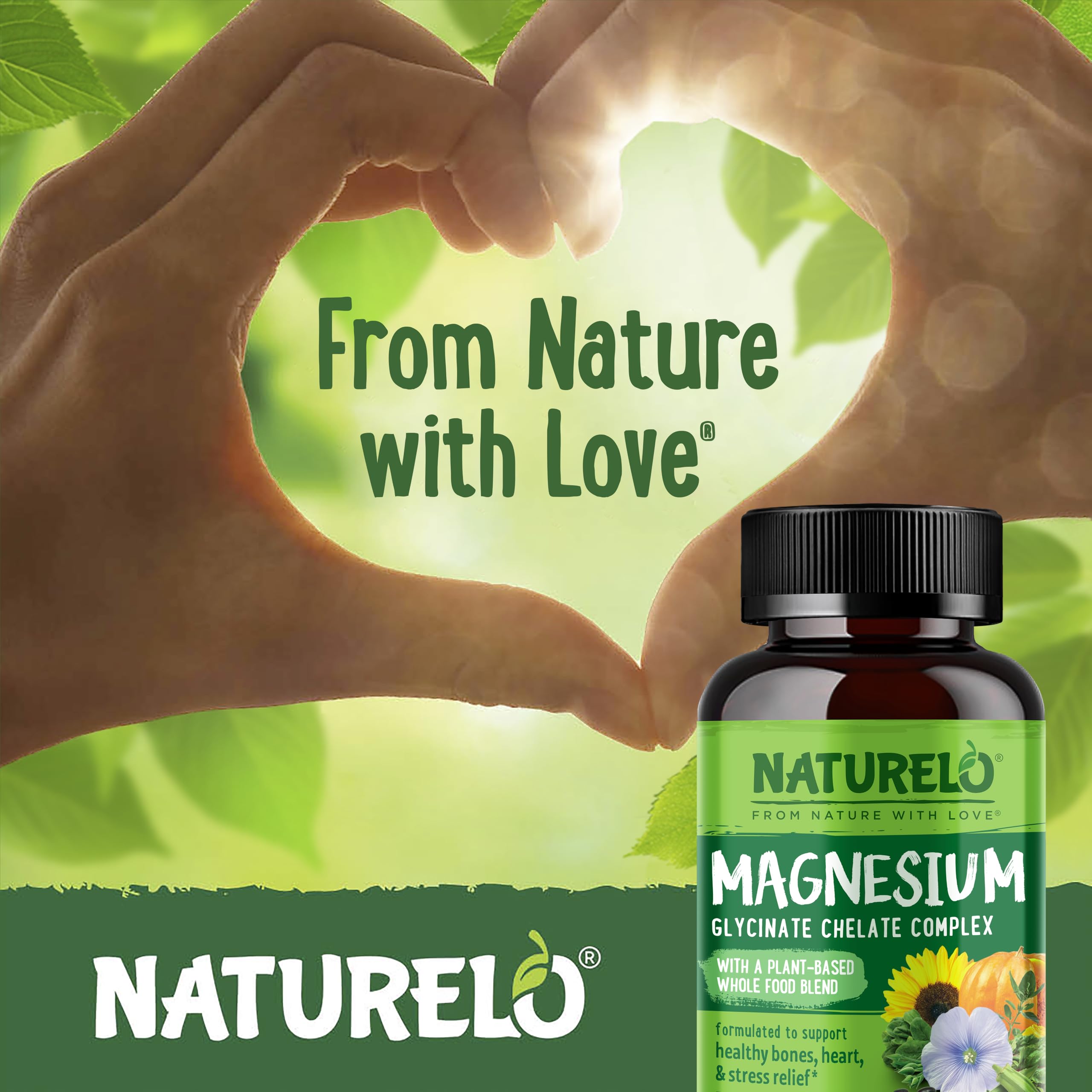 NATURELO Magnesium Glycinate Chelate Complex - 200 mg Magnesium with Organic Vegetables to Support Sleep, Calm, Muscle Cramp & Stress Relief - Gluten Free, Non GMO - 120 Capsules NATURELO Au supplements