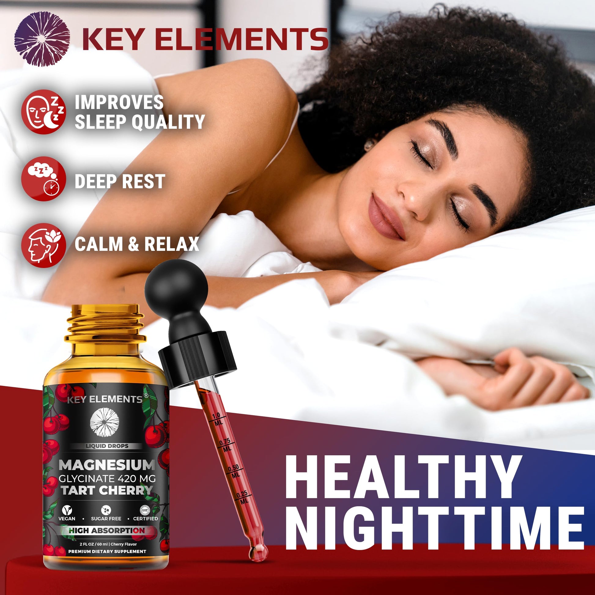 Liquid Magnesium Glycinate 420 Mg with Natural Tart Cherry Extract | Magnesium Glycinate Drops Supplement for Sleep, Mood & Mobility Support | Tart Cherry Extract KEY ELEMENTS Au supplements