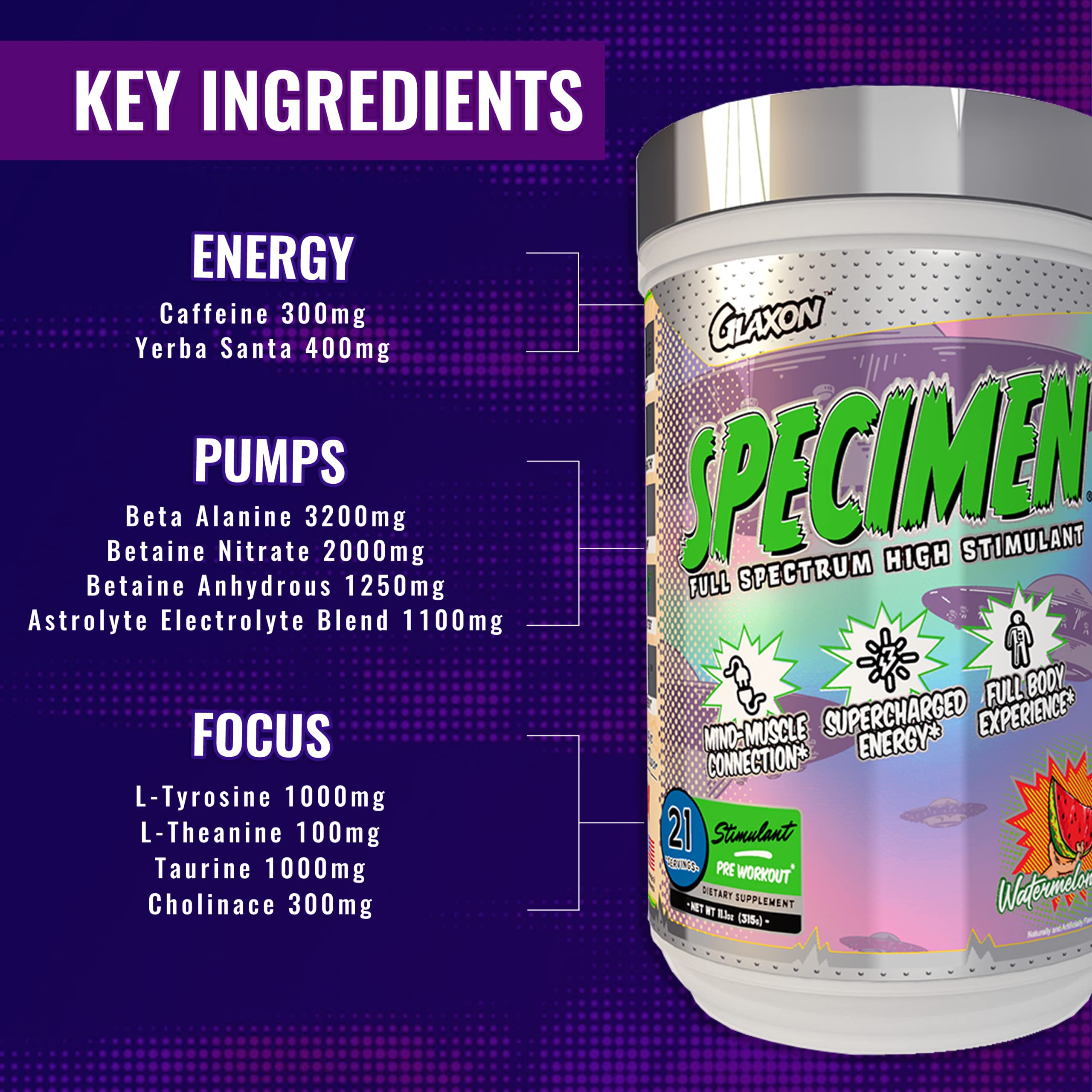 Glaxon Specimen High Stimulant Pre Workout Powder, Preworkout with 300mg Caffeine Glaxon Au supplements