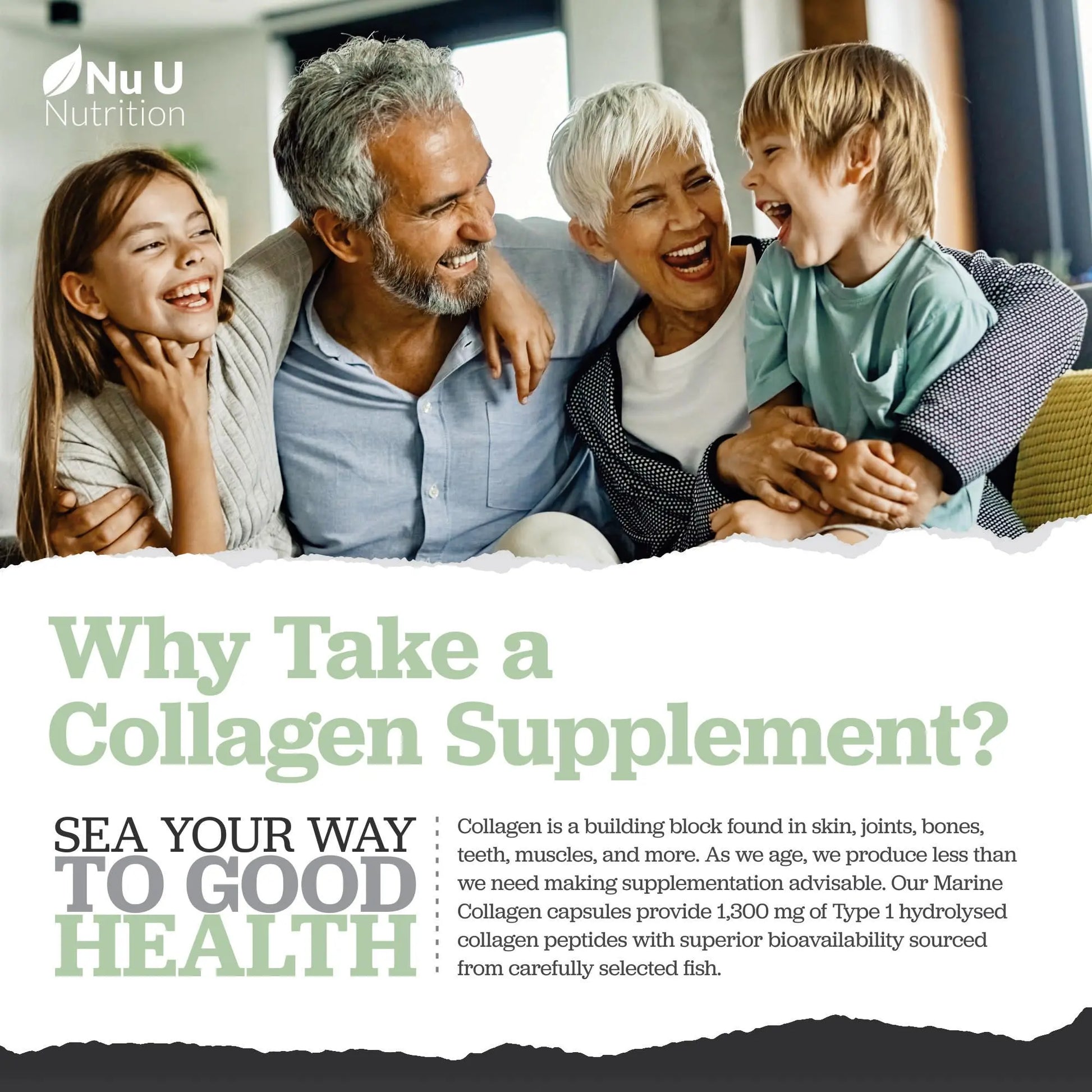 Marine Collagen with Hyaluronic Acid, Vitamin C - 90 Hydrolysed Capsules (not Tablets Nu U Nutrition Au supplements