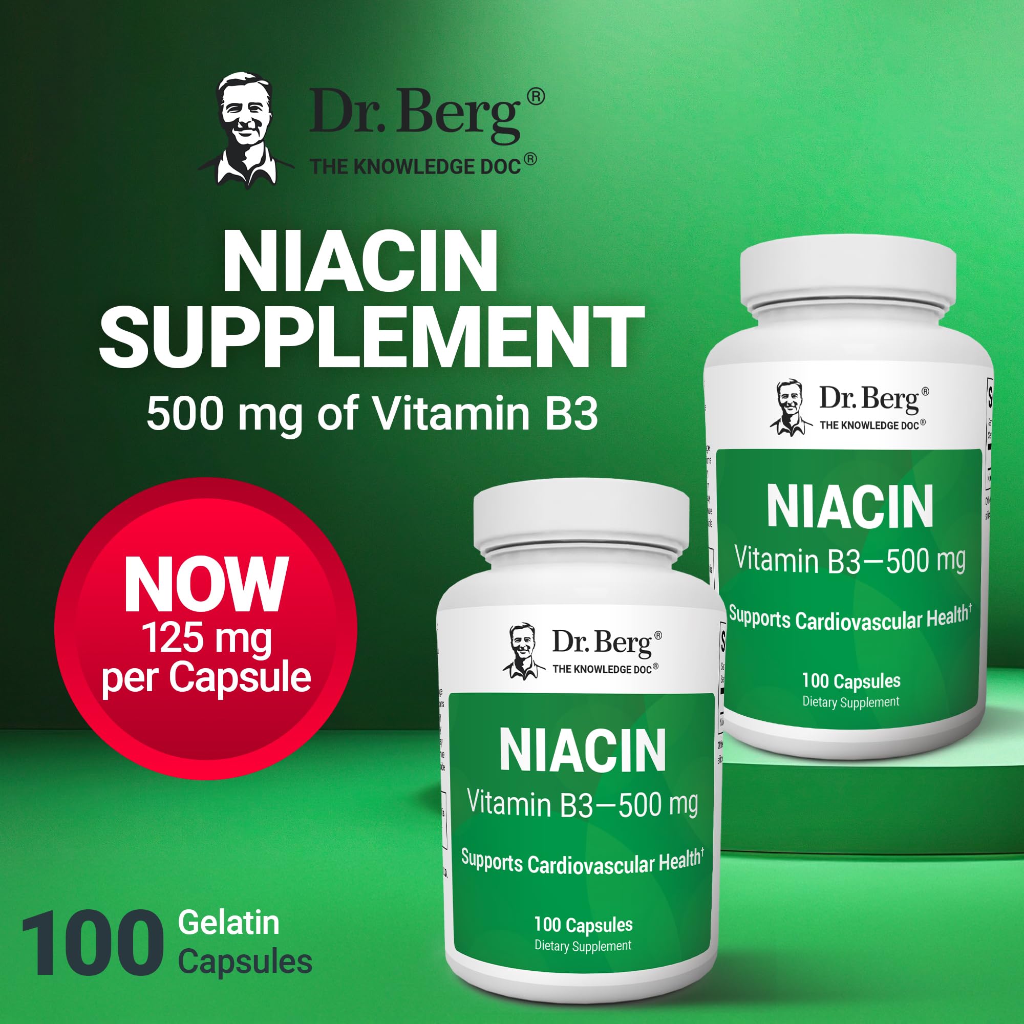Dr. Berg Highly-Potent Niacin 500 mg – Now Only 125 mg per Capsule for Niacin Flush Tolerance Building – Gradually Increase to 500mg a Day – Vitamin B3 for Heart, Brain & Energy Support – 100 Capsules Dr. Berg Nutritionals Au supplements