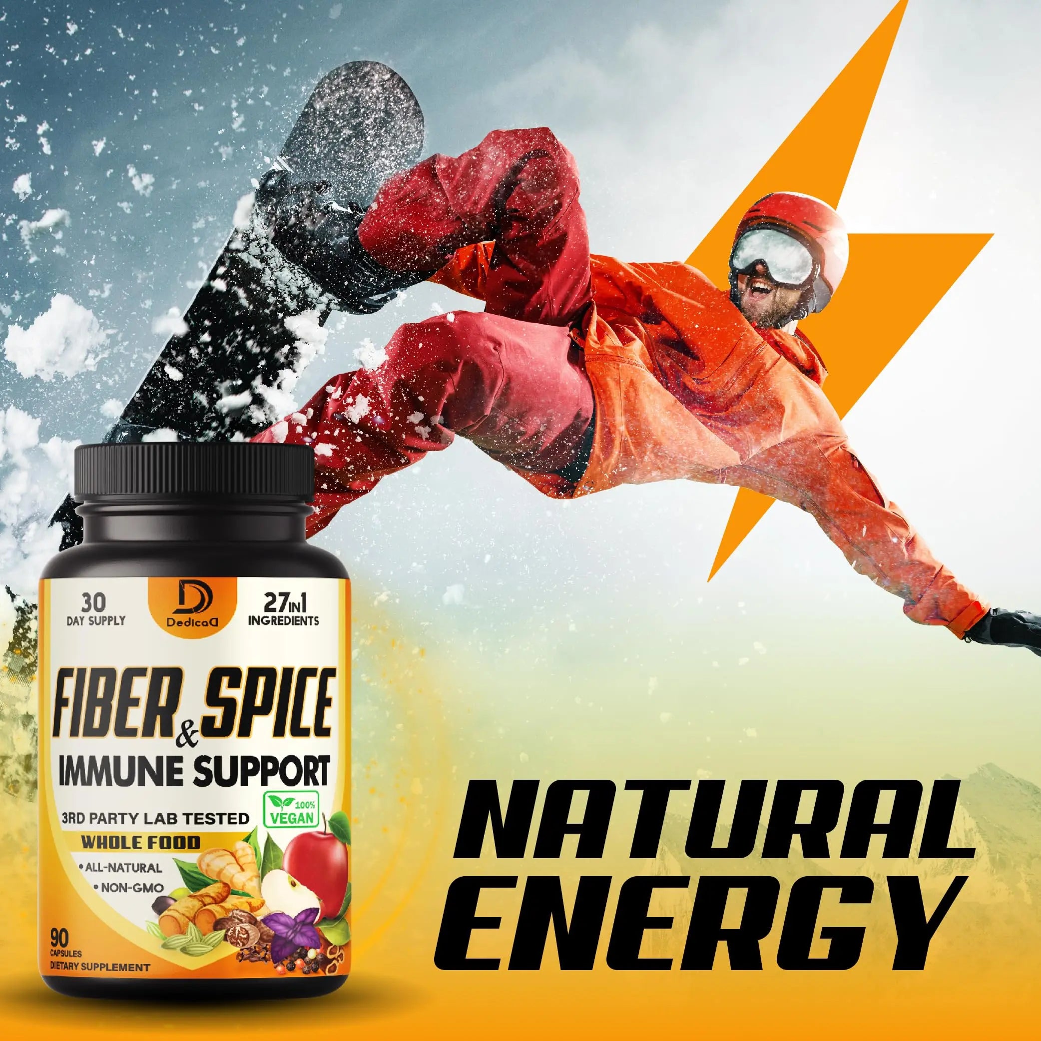 DEDICAD 27in1 Fiber and Spice Supplement - Combined with Organic Psyllium, Whole Apple, Elderberry & More - Support Mood, Body & Immunity - 90 Capsules for 1 Month DEDICAD Au supplements
