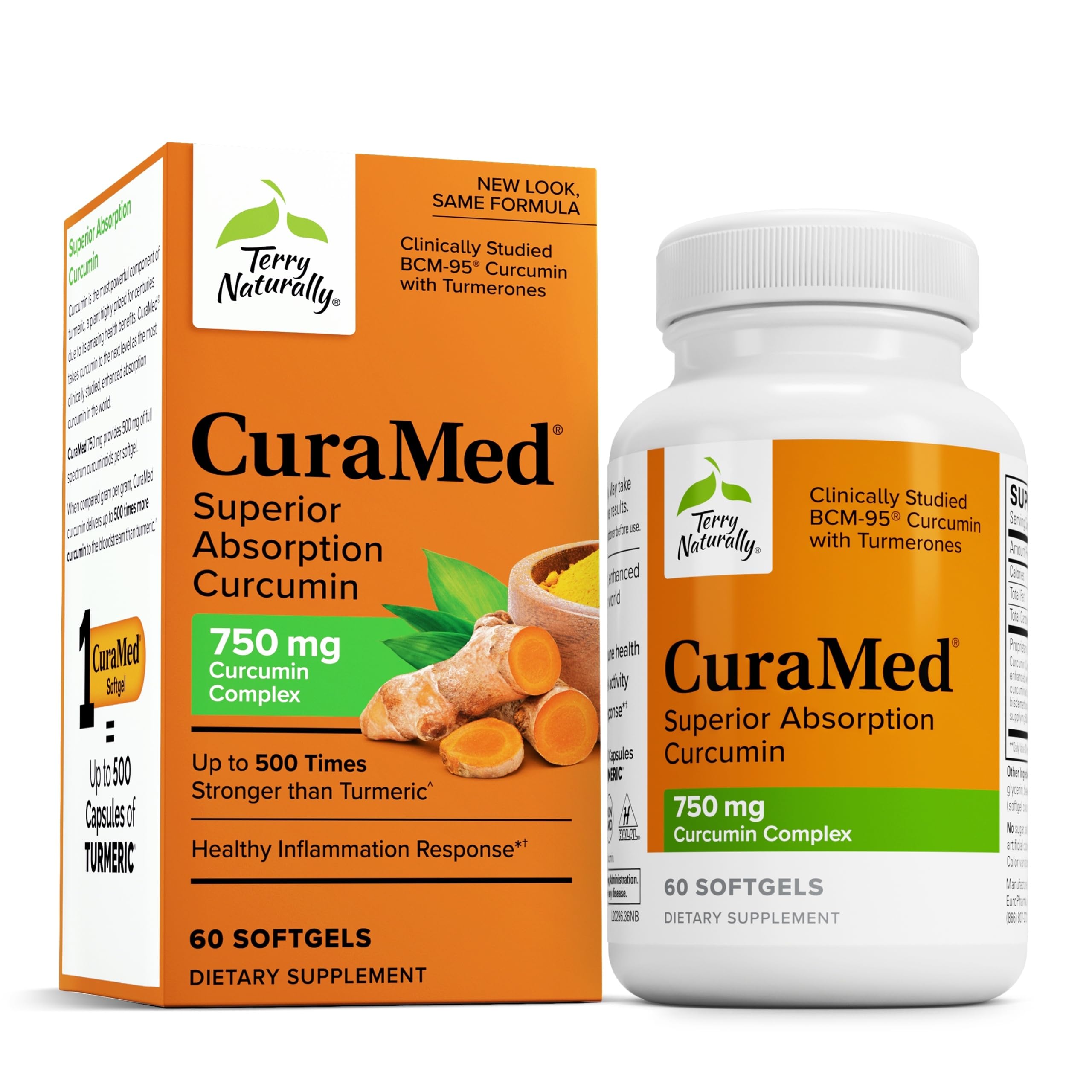 Terry Naturally CuraMed 750mg - Antioxidant Supplement for Brain & Heart Health Support - Dietary Supplement with High-Potency Curcumin Complex - Kidney, Liver & Immune Health Support - 60 Softgels Terry Naturally Au supplements
