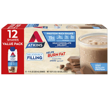 Atkins Milk Chocolate Delight Protein Shake, 15g Protein, Low Glycemic, 2g Net Carb Atkins Au supplements