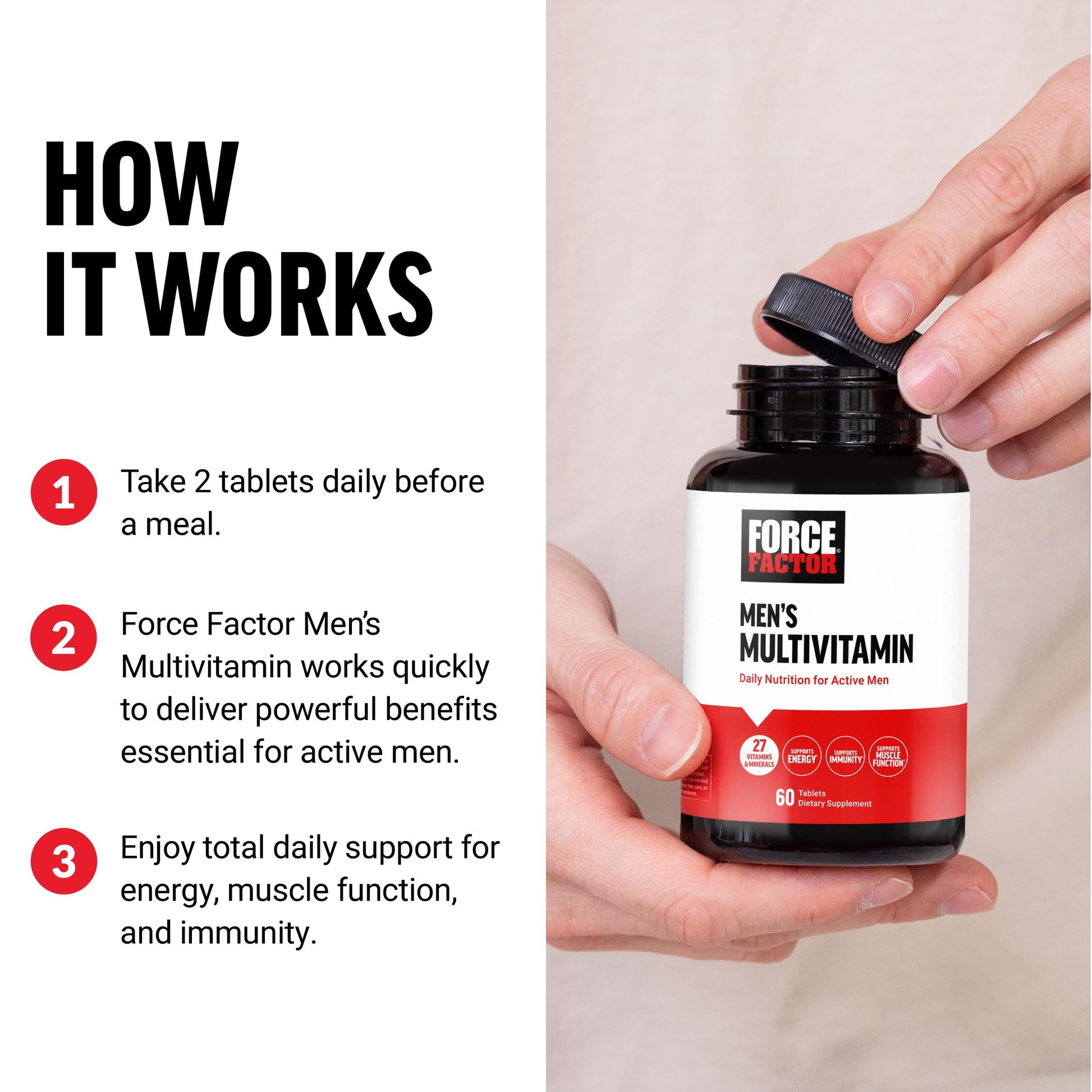Force Factor Men’s Multivitamins, Multivitamin for Men Plus Amino Acids Supplement with 27 Vitamins and Minerals, and Phytonutrients to Support Energy, and Immunity, 60 Tablets Force Factor Au supplements