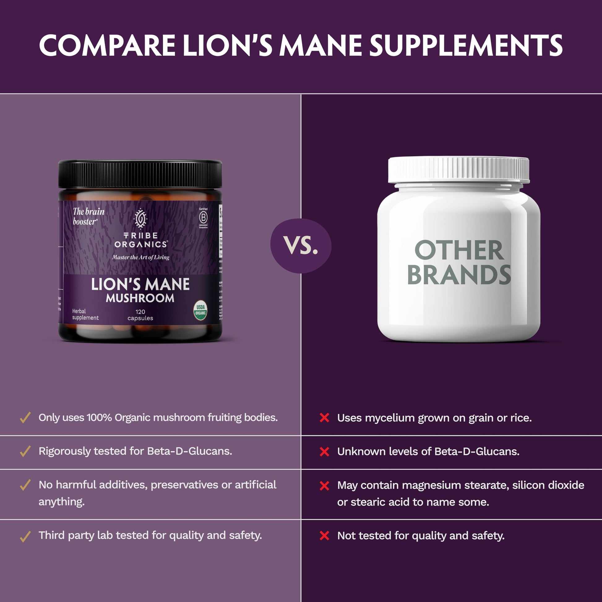 TRIBE ORGANICS Lion’s Mane Supplement 1000mg Mushroom Extract Powder - Immune System Booster & Brain Nootropic for Focus and Memory | Mental Clarity | Natural Energy and Immunity - 120 Vegan Capsules TRIBE ORGANICS Au supplements
