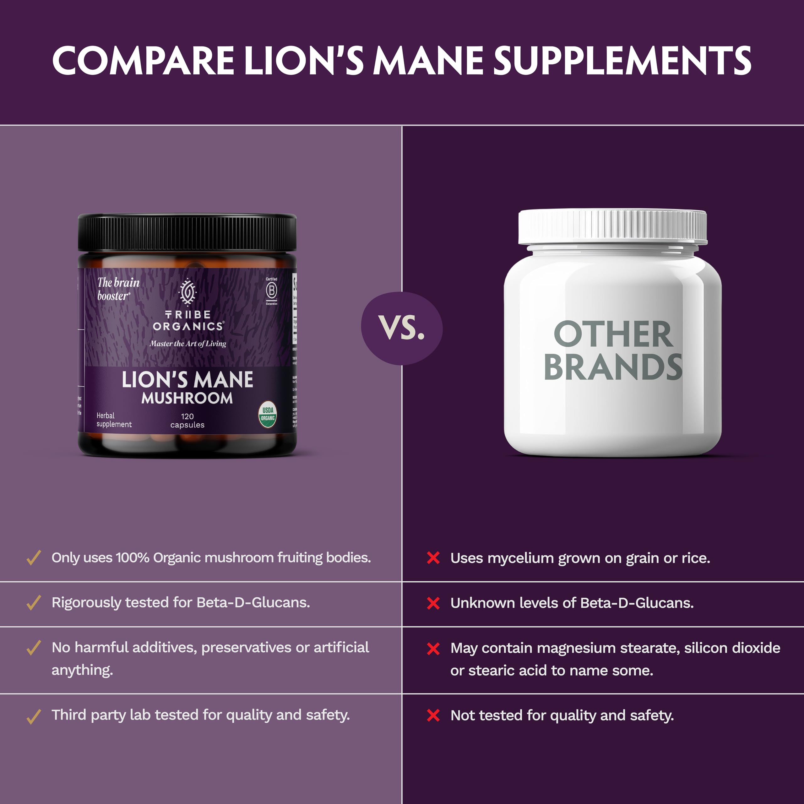 TRIBE ORGANICS Lion’s Mane Supplement 1000mg Mushroom Extract Powder - Immune System Booster & Brain Nootropic for Focus and Memory | Mental Clarity | Natural Energy and Immunity - 120 Vegan Capsules TRIBE ORGANICS Au supplements