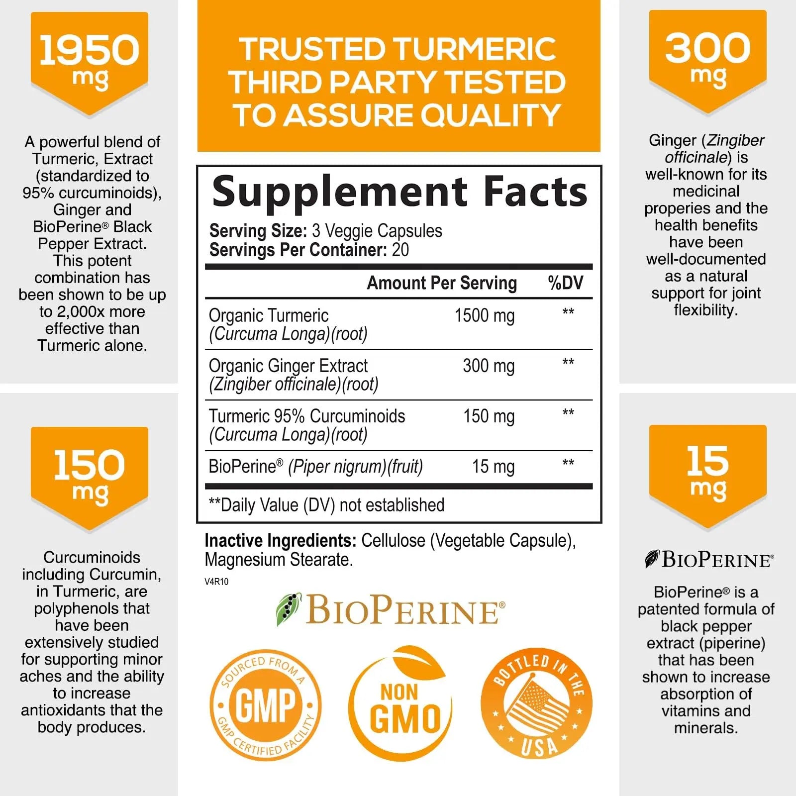Turmeric Curcumin with BioPerine & Ginger 95% Standardized Curcuminoids Nature's Nutrition Au supplements