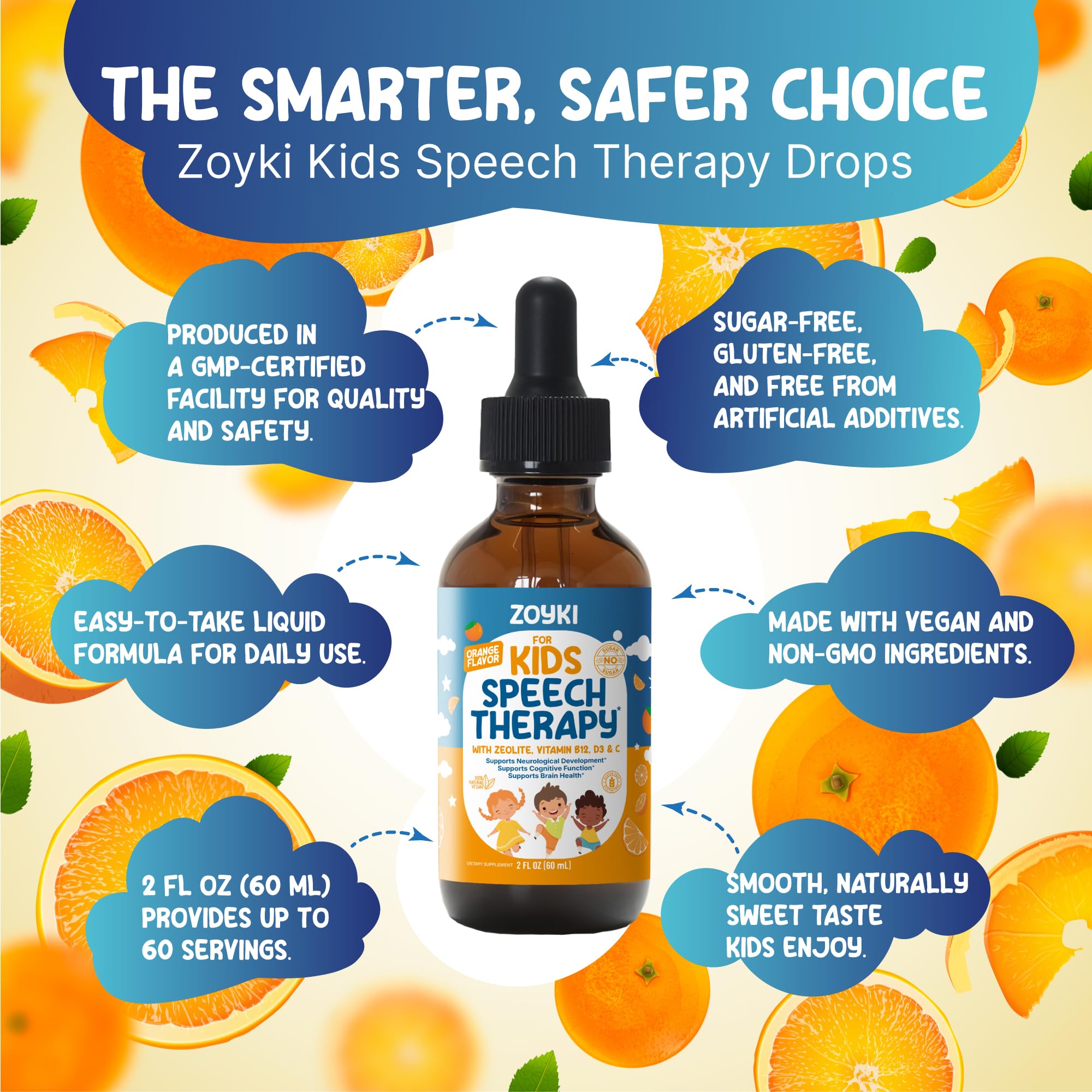 Zoyki Speech Therapy Drops for Kids - Speech Support Supplement for Communication Delay Cognitive Function Language & Brain Development with Zeolite Vitamins B12 D3 C - Sugar Free Gluten-Free Vegan Zoyki Au supplements