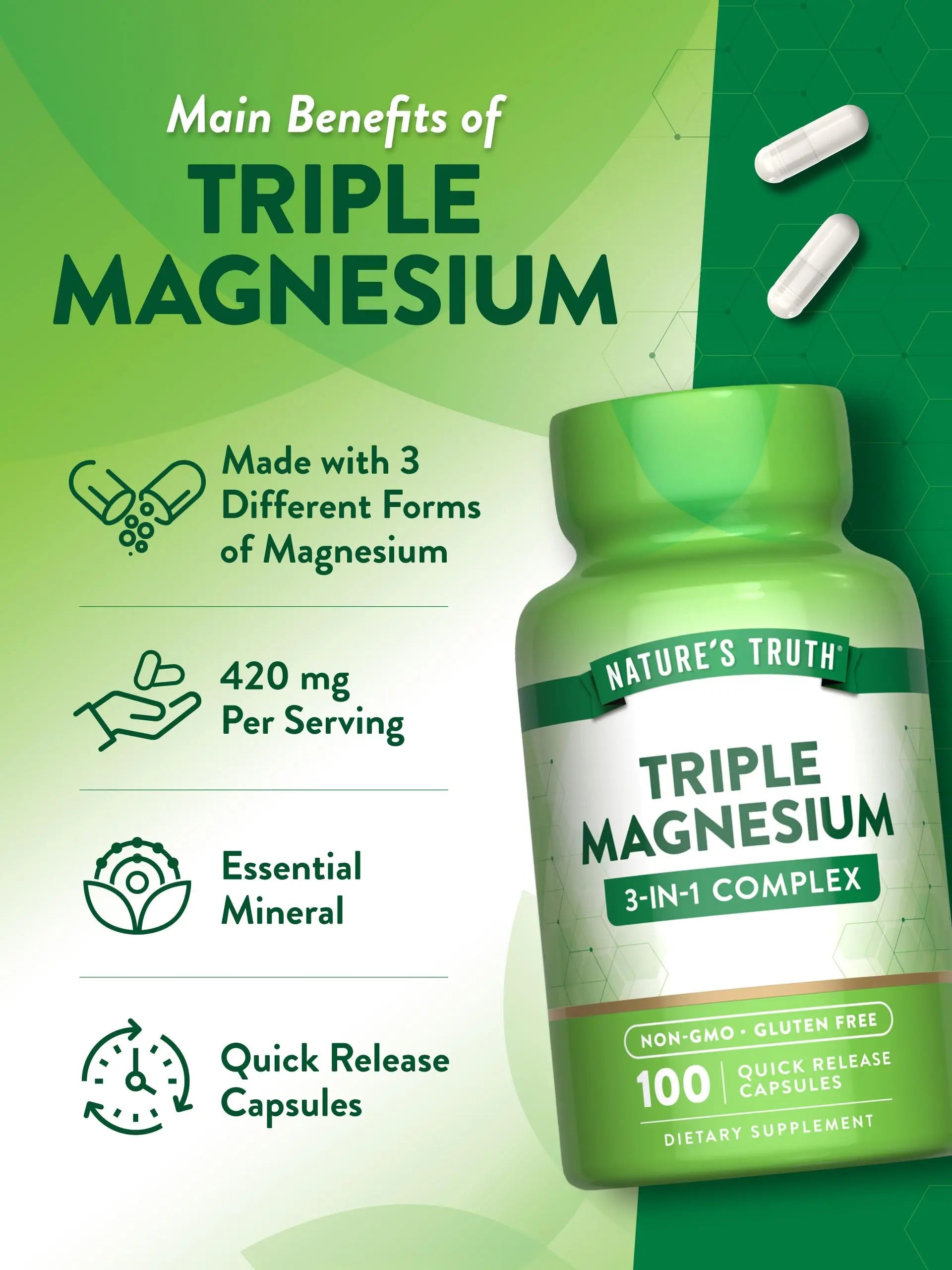 Nature's Truth Triple Magnesium Complex Supplement | 100 Capsules | 420 mg Magnesium Oxide, Citrate & Aspartate | Non-GMO & Gluten Free Nature's Truth Au supplements