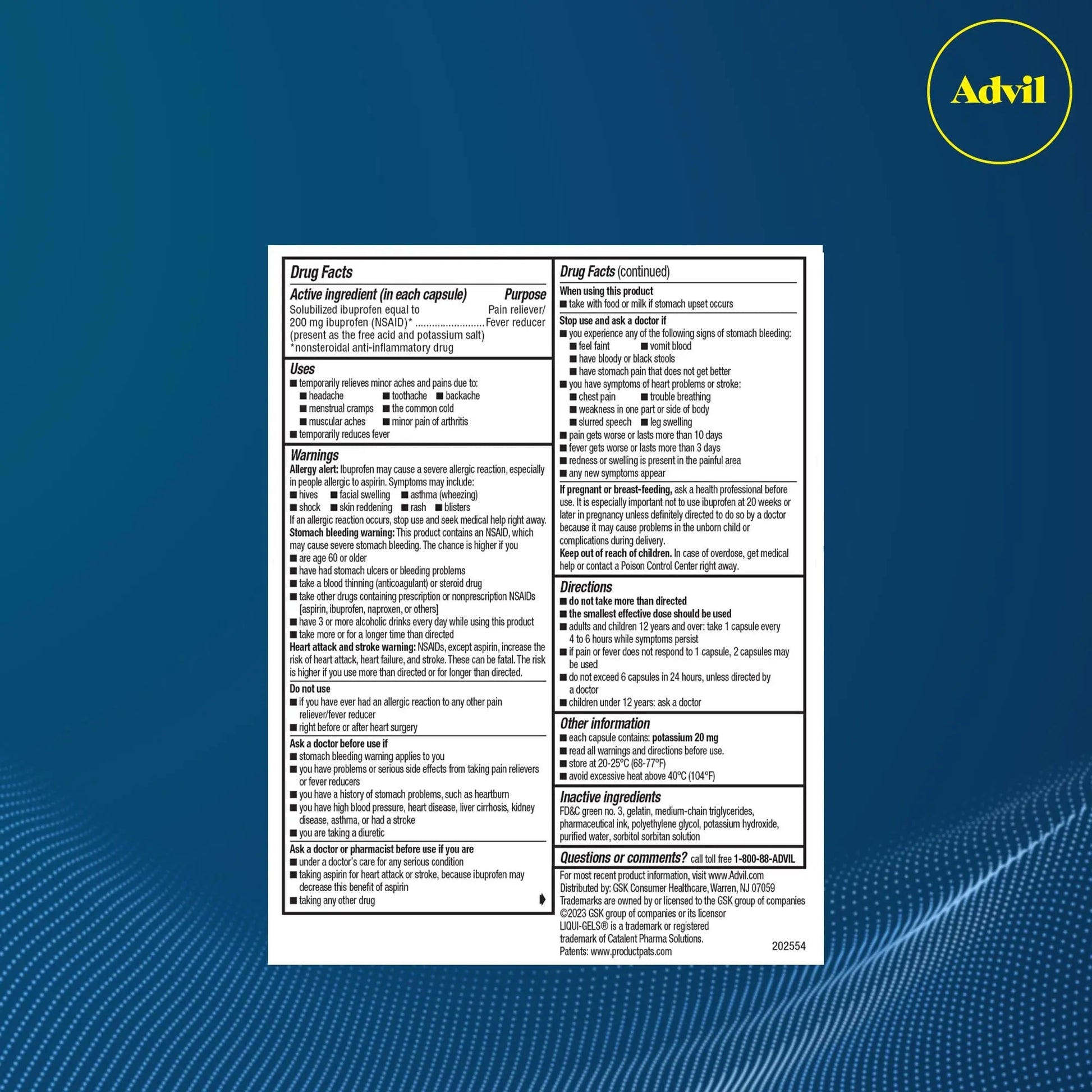 Advil Liqui-Gels minis Pain Reliever and Fever Reducer, Pain Medicine for Adults with Ibuprofen 200mg for Pain Relief - 50x2 Liquid Filled Capsules Advil Au supplements