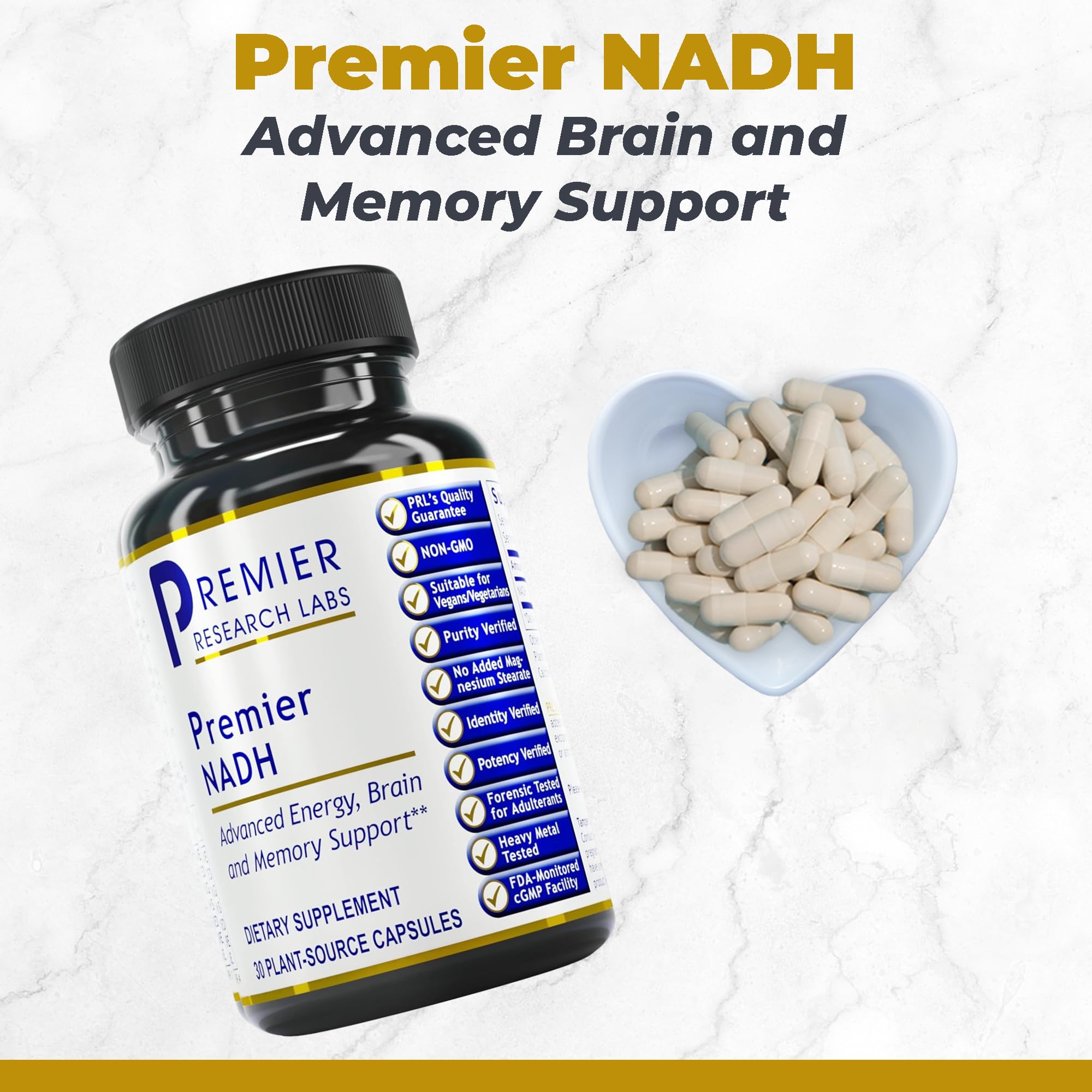 Premier Research Labs NADH - NADH Supplement, NAD Supplement for Men & Women, Nicotinamide Adenine Dinucleotide, Cell Regenerator, Respiratory Support - 30 Vegetarian Capsules Premier Research Labs Au supplements