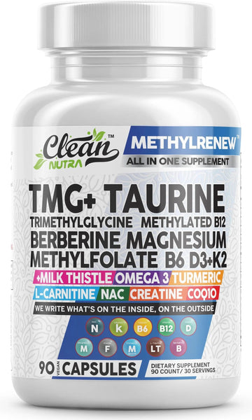 Clean Nutra TMG Supplements 1000mg | Methylated Multivitamin for Women Men | Taurine B6 Vitamins B12 D3 K2 Trimethylglycine Magnesium Clean Nutraceuticals Au supplements