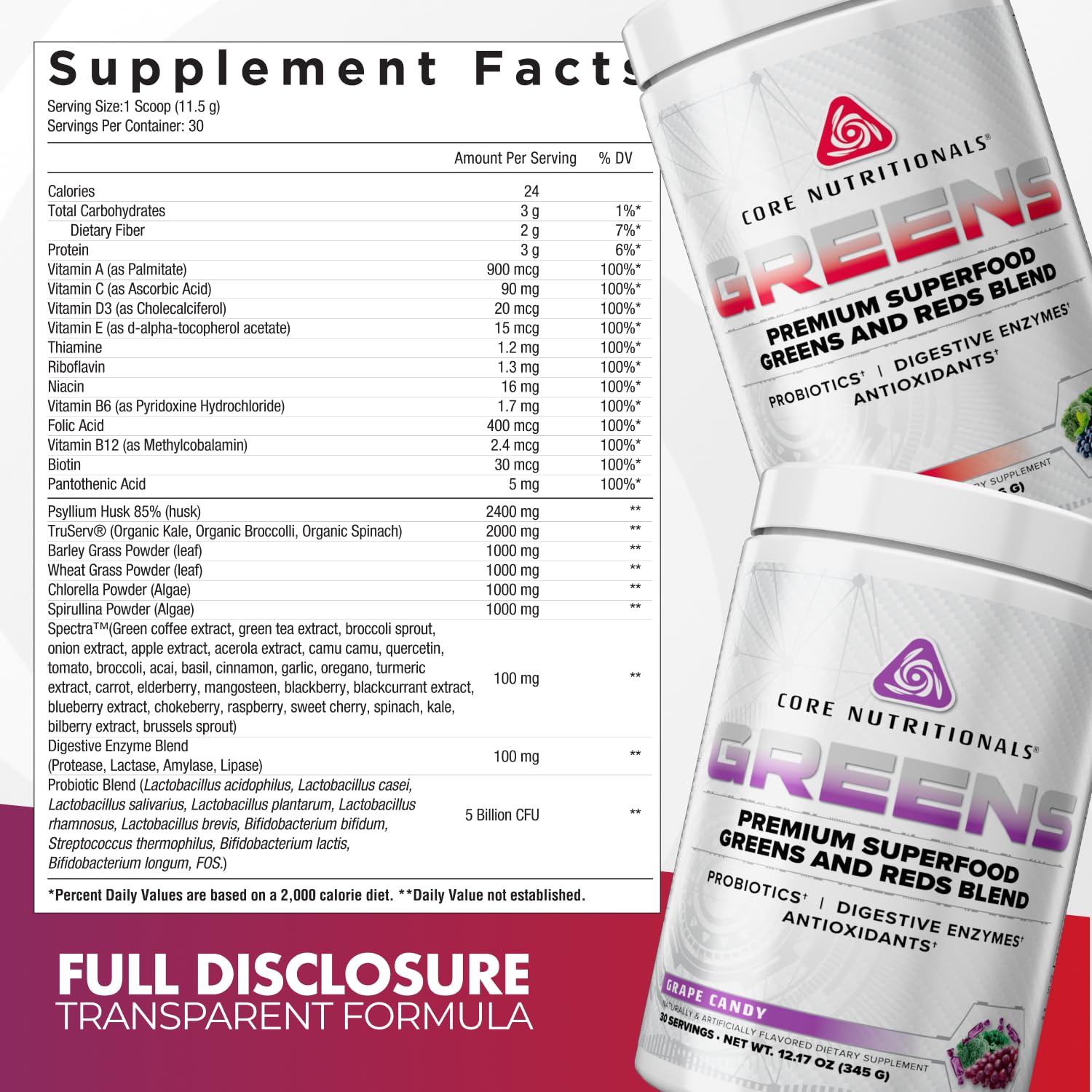 Core Nutritionals Greens | Premium Superfood Reds & Greens Blend | 5 Billion CFU Probiotics, Digestive Enzymes, & Antioxidants | 30 Servings (Berry Bliss) Core Nutritionals Au supplements