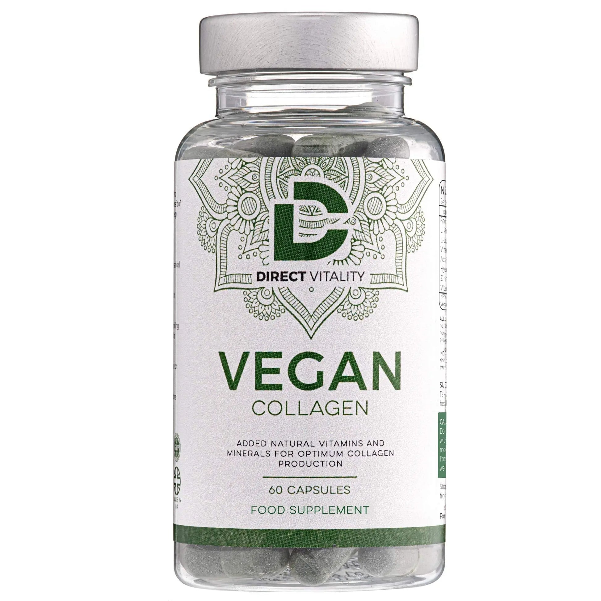 Vegan Collagen Supplement - 1400mg, Spirulina, L-Lysine, L-Proline, Acerola Cherries , Vitamin C & B12, Zinc, Hyaluronic Acid, UK Made D Direct Vitality Au supplements