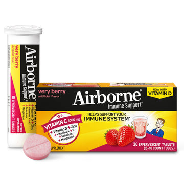 Vitamin C 1000mg (per serving) - Airborne Very Berry Effervescent Tablets (36 count in a box), Gluten-Free Immune Support Supplement, With Vitamins A C E, ZINC, Selenium, Echinacea & Ginger Airborne Au supplements