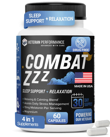 Combat ZZZ 4-in-1 Sleep Aid with Melatonin, Magnesium & L-Theanine – Non-Groggy Formula for Deep Sleep & Restful Recovery – Veteran-Founded, Made in USA (60 Capsules) | Sleep Aid for Adults Veteran Performance Au supplements