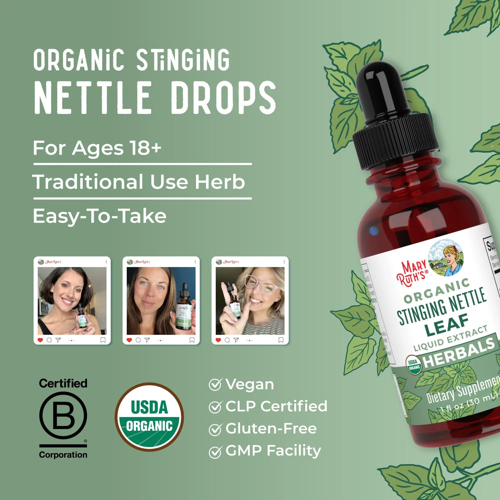 MaryRuth Organics Stinging Nettle Leaf Extract | Detox Supplement Herbal Drops | USDA Organic | Vegan | Non-GMO | Gluten Free | 1 Fluid Oz MARYRUTH'S Au supplements