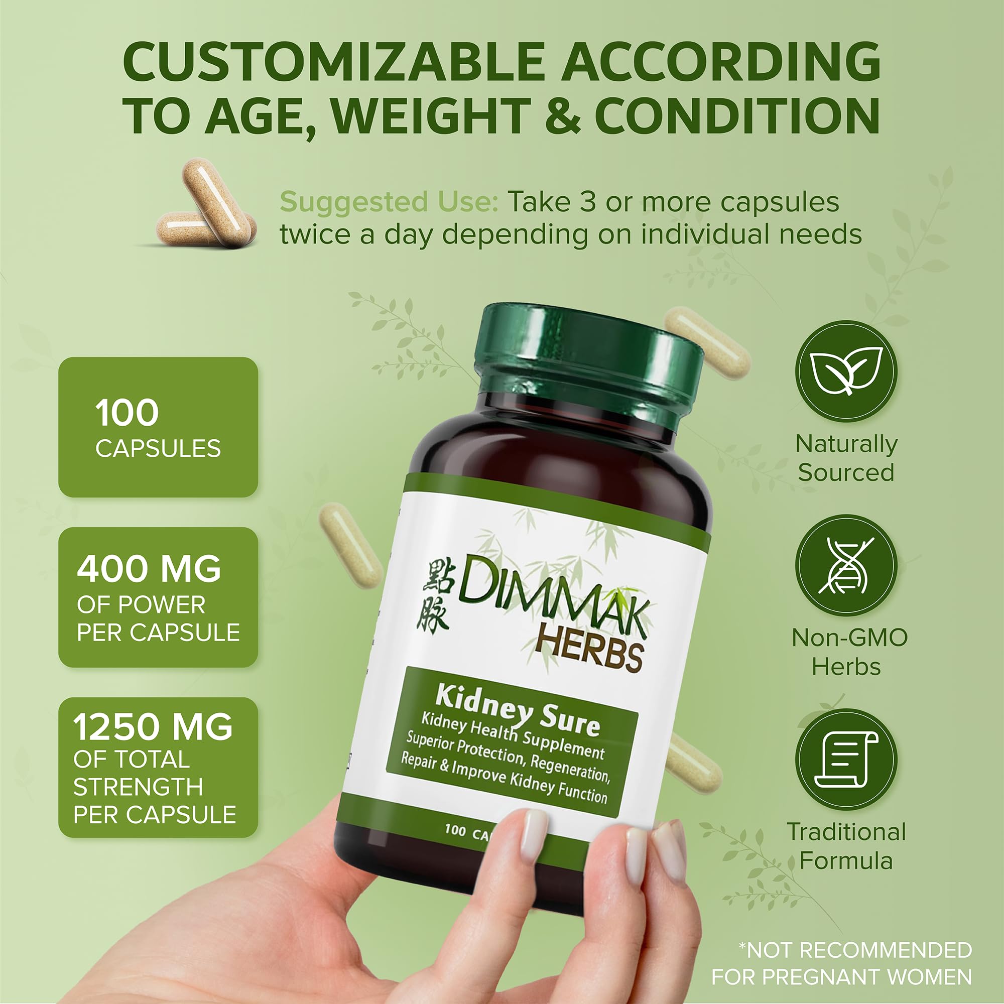 Dimmak Herbs Kidney Sure- Kidney Cleanse & Revitilization Tonic- Organic Herbal Support for Renal Health, Urinary Tract Flow & Vitality- TCM Doctor Formulated, Vegan- 400mg 100 Capsules Dimmak Herbs Au supplements