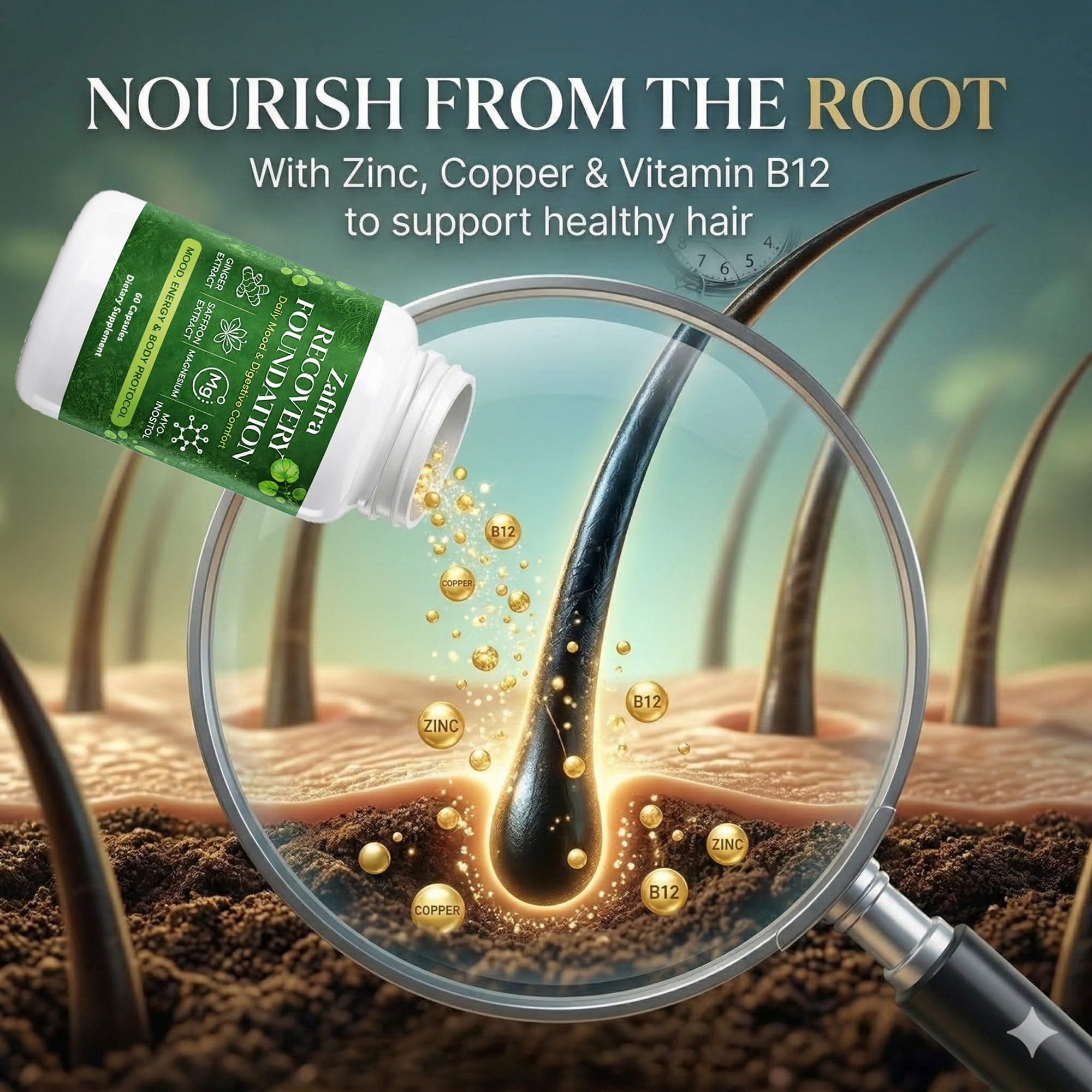 DYDUON Zafira Recovery Foundation Capsules – Mental Clarity, Hair & Mood Support, Natural Herbal Formula with Saffron Extract, Ginger Extract, L-Theanine, Myo-Inositol, Non-GMO, 60 Capsules DYDUON Au supplements