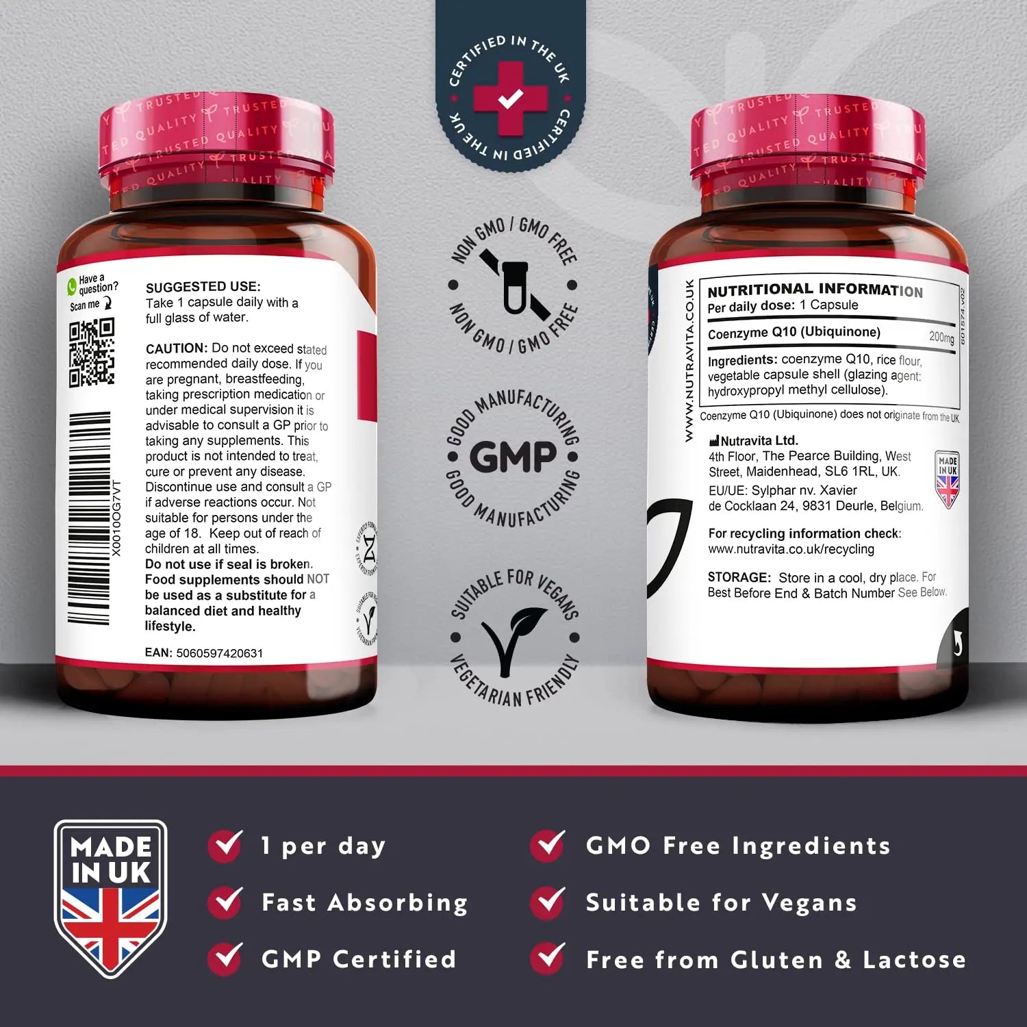 CoQ10 200mg - 120 Vegan Capsules of High Strength Co Enzyme Q10 (4 Months Supply) Nutravita Au supplements