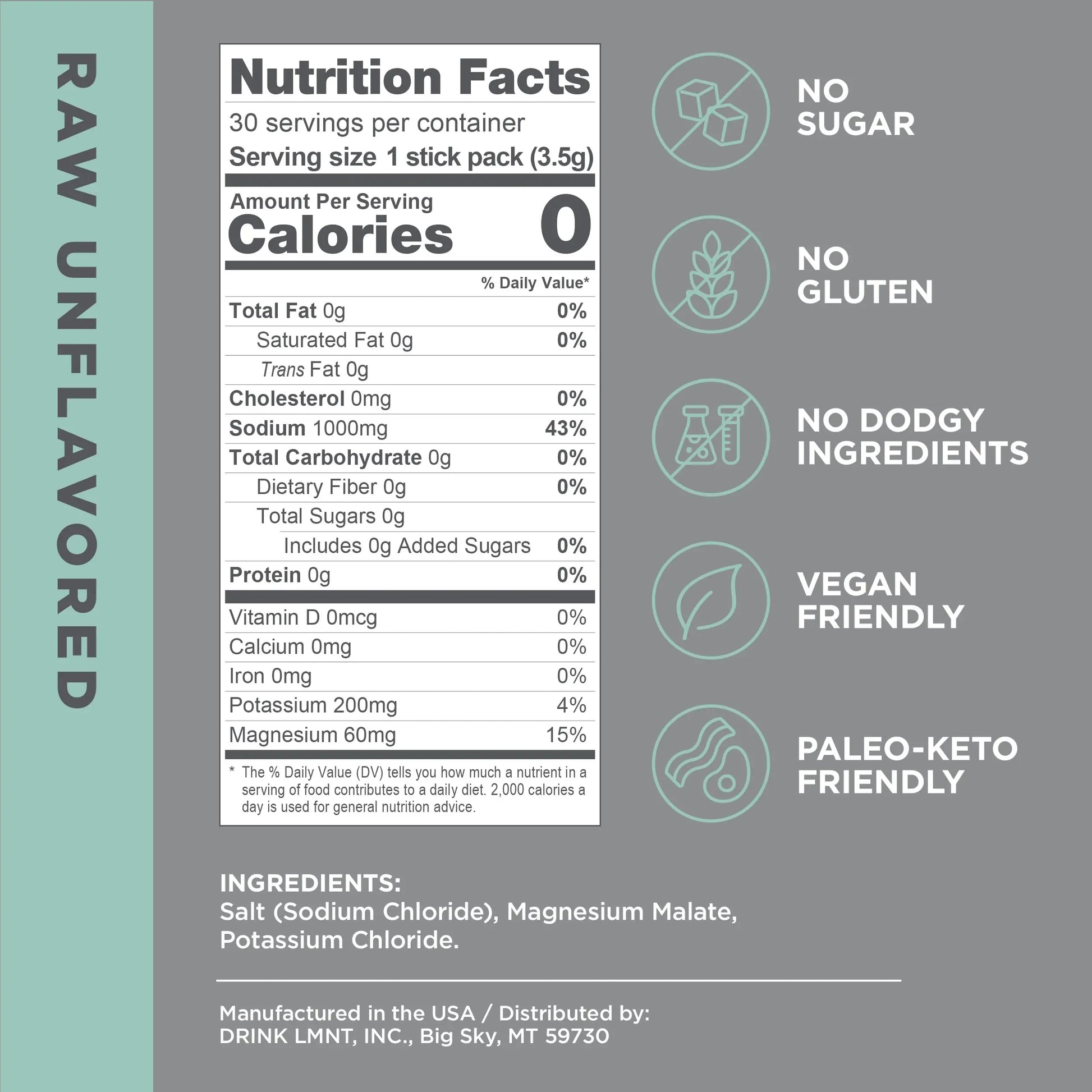LMNT Zero-Sugar Electrolytes - Raw Unflavored Salt - Hydration Powder Packets Drink LMNT Au supplements