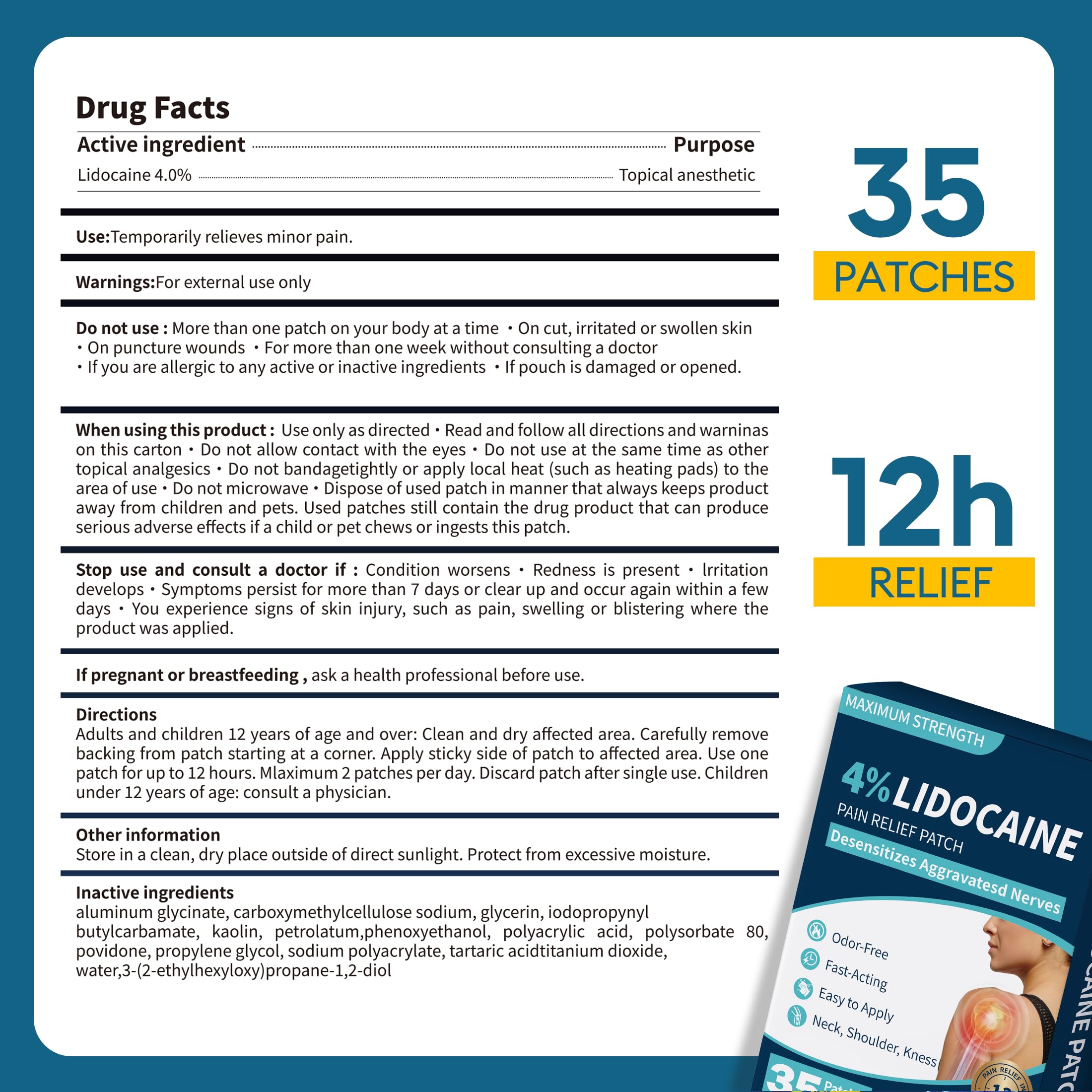 SZLGANG 4% Lidocaine Pain Relief Patches - (Large, 35, Count) Maximum Strength Relief for Back, Neck, Shoulder, Joint & Muscle Pain, 3.9”x 5.5”-03277 SZLGANG Au supplements