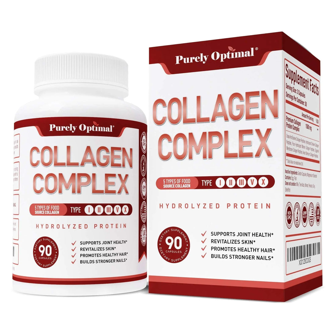 Purely Optimal Premium Multi Collagen Peptides Capsules (Types I, II, III, V, X) - Hair Purely Optimal Au supplements
