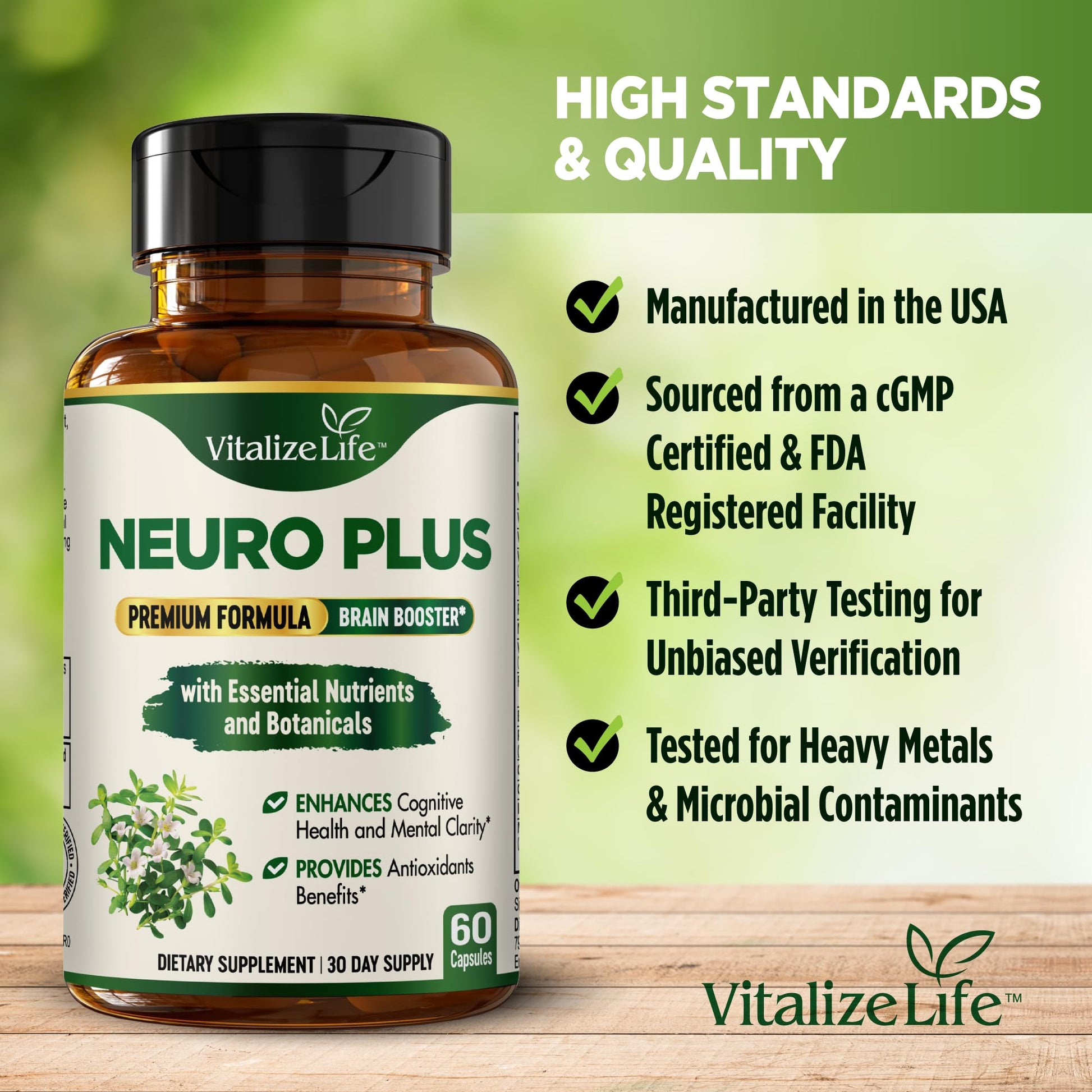 Neuro Plus Brain Supplement - Nootropic for Memory, Focus & Clarity - Neuro Brain and Focus Supplement with Bacopa Monnieri & DHA - Cognitive Support Formula - 60 Capsules Vitalize Life Au supplements