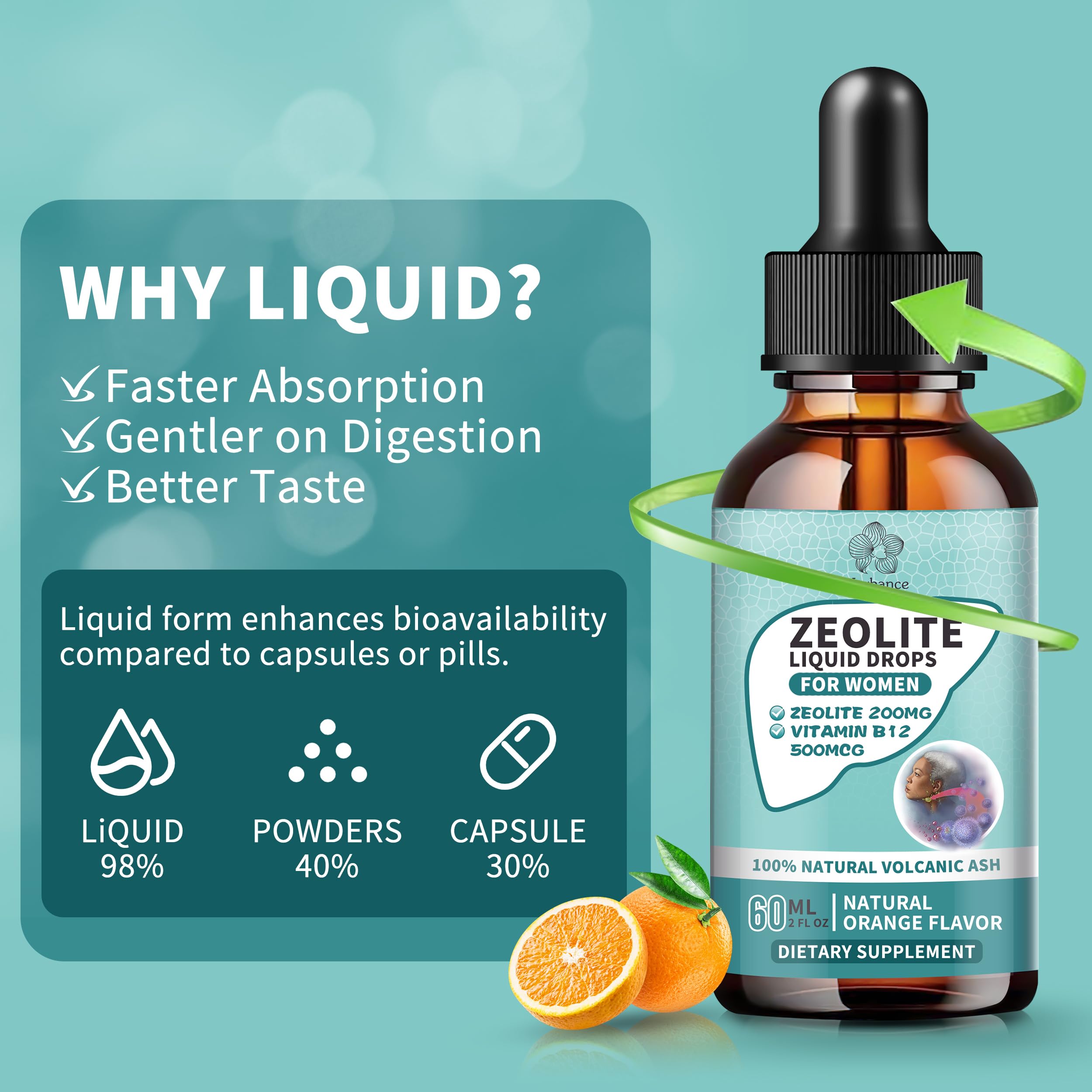 Zeolite Drops for Women,Adults and Kids- Clinoptilolite Zeolite Liquid Drops with Vitamin B12 & D3 - Heavy Metal Support, Immune Health, Natural Metabolism, Energy & Clear Skin - 30 Day Vegan Supply Herbance Au supplements