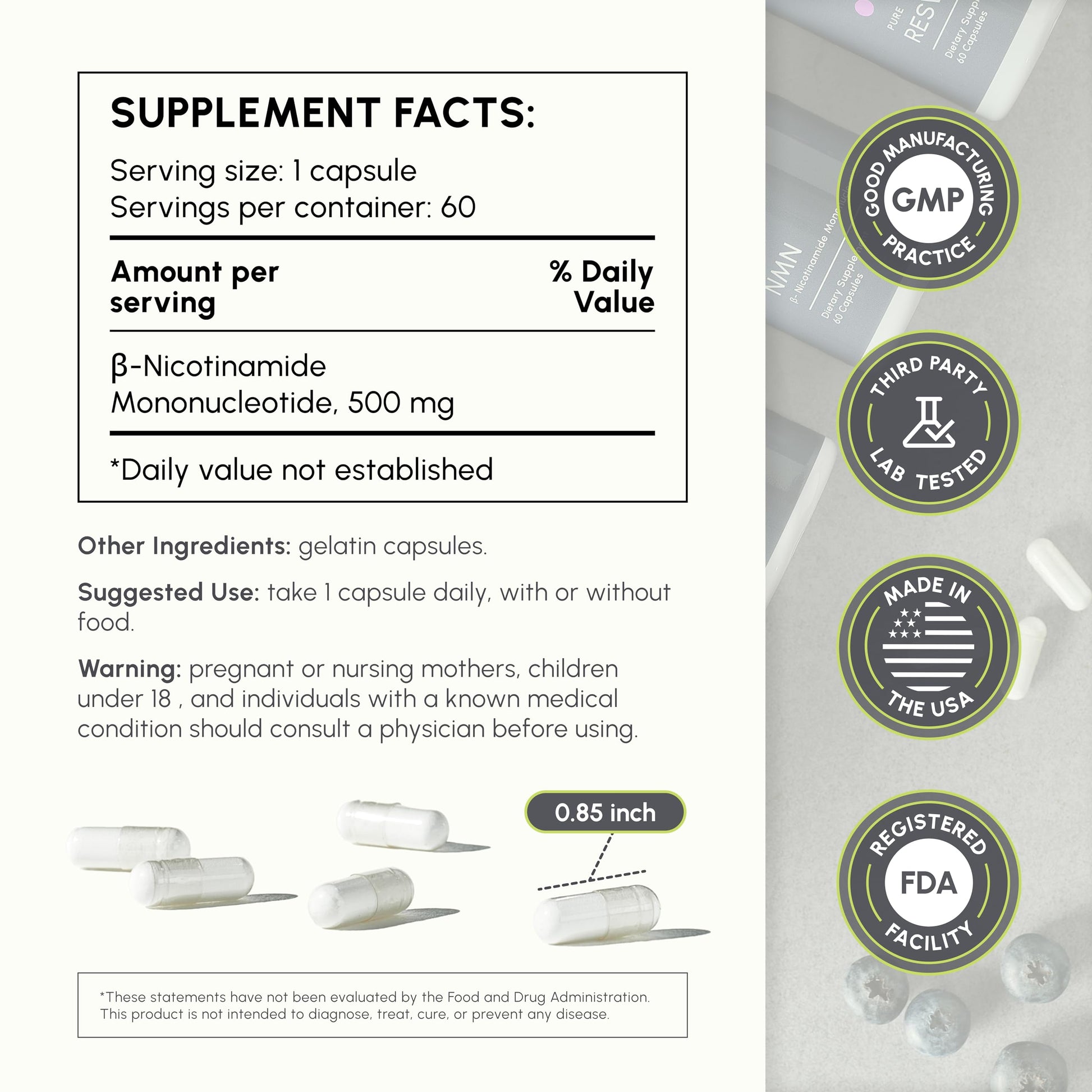 partiQlar NMN Supplement 500mg – Nicotinamide Mononucleotide NMN & Booster for Cellular Energy, Longevity & Healthy Aging – 2-Month Supply (60 Capsules) partiQlar Au supplements