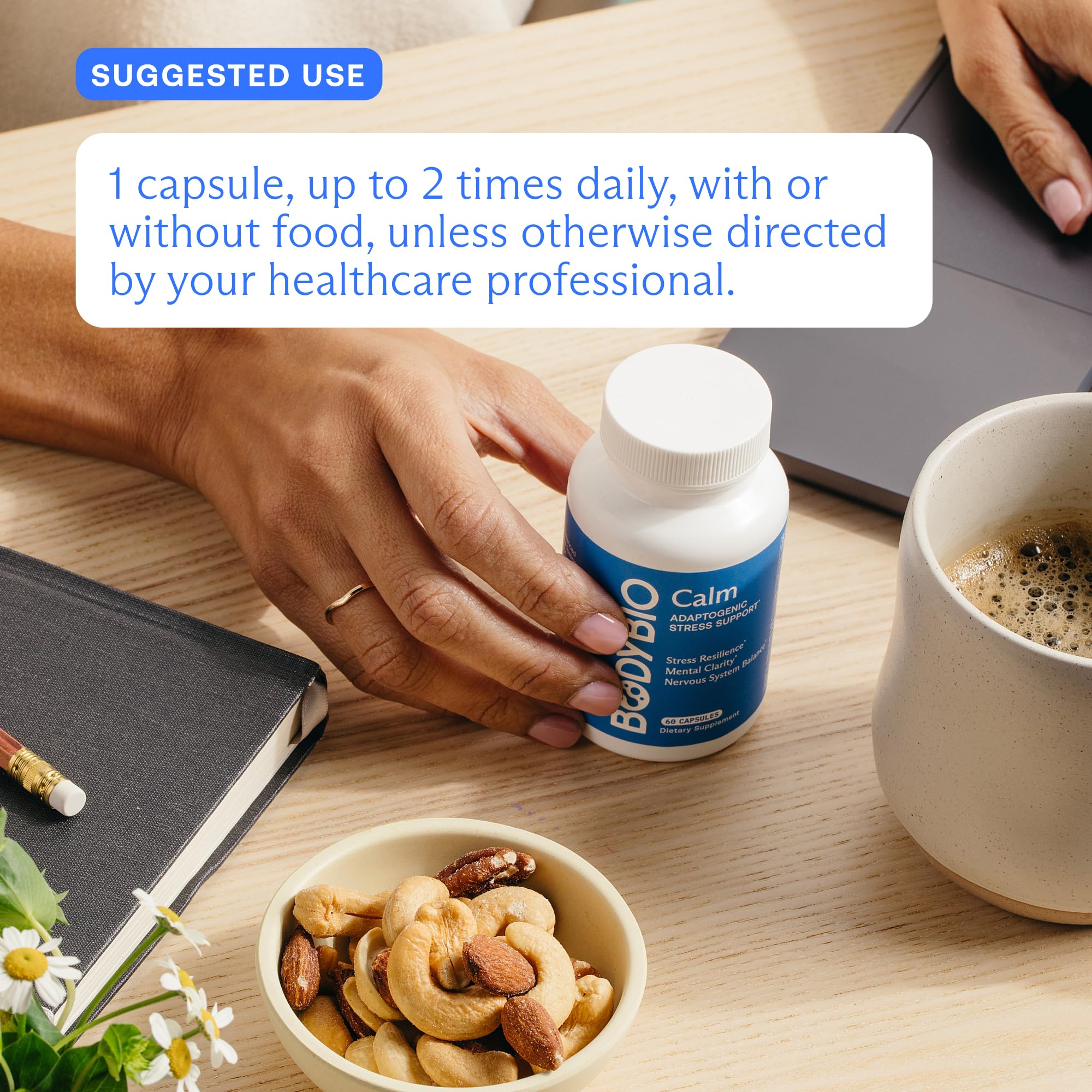BodyBio Calm - Natural Stress Relief Blend with Rhodiola, Glycine & Phosphatidylserine - Supports Relaxation, Mental Focus & Balanced Cortisol - Non - Drowsy Formula BodyBio Au supplements