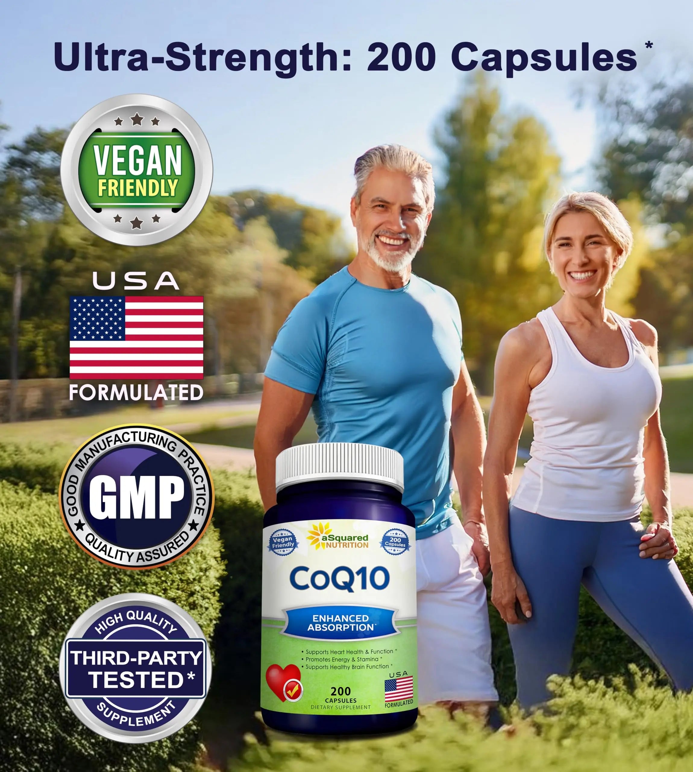 aSquared Nutrition CoQ10 (400mg Max Strength, 200 Capsules) - High Absorption Vegan Coenzyme Q10 Powder - Ubiquinone Supplement Pills, Extra Antioxidant CO Q-10 aSquared Nutrition Au supplements