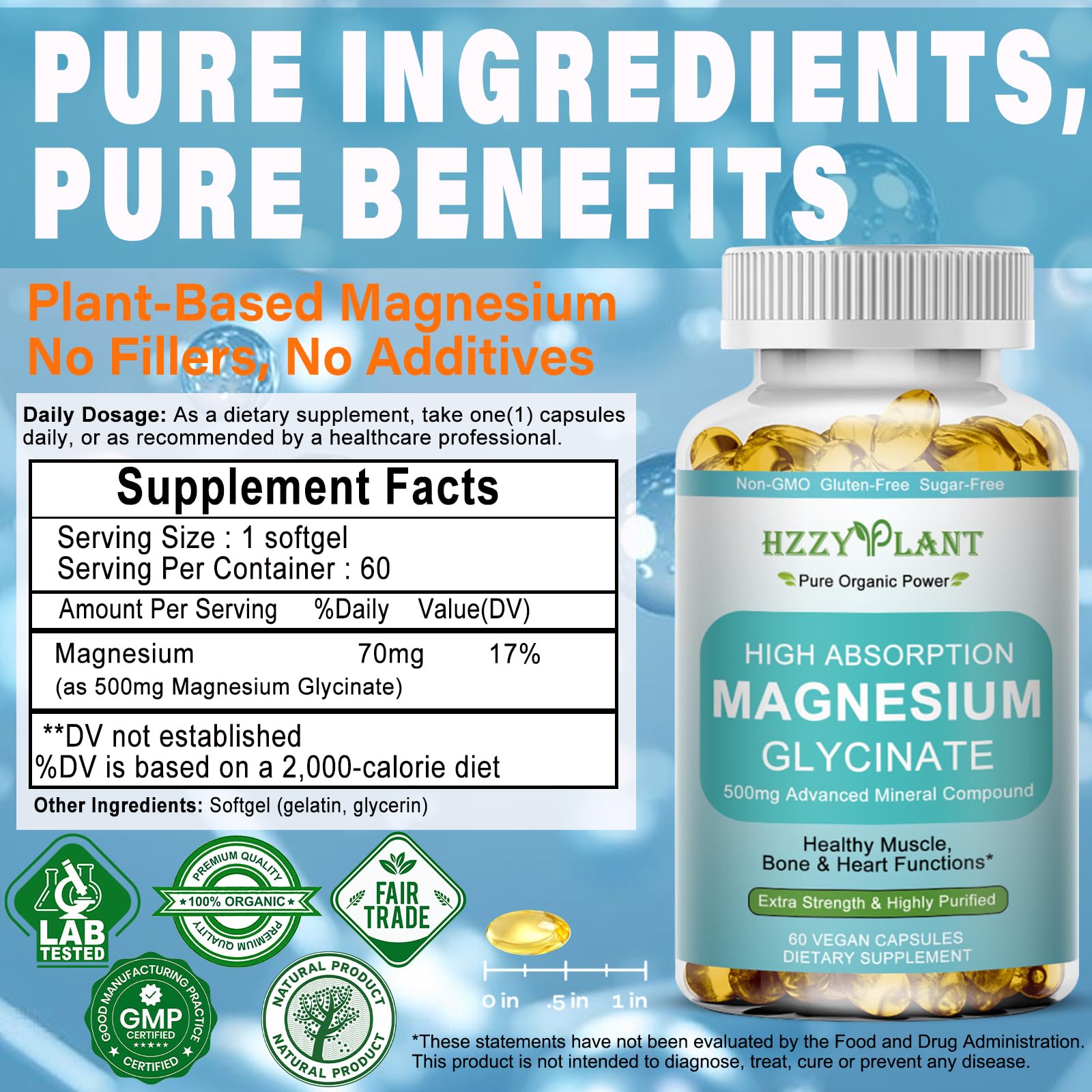 Magnesium Glycinate 500mg Softgels, High Absorption Magnesium Supplement Softgel Capsules for Muscle, Heart, Sleep & Bone Support, Stress Relief, Nerve Health & Metabolism, Non-GMO, 2 Month Supply HZZYPLANT Au supplements